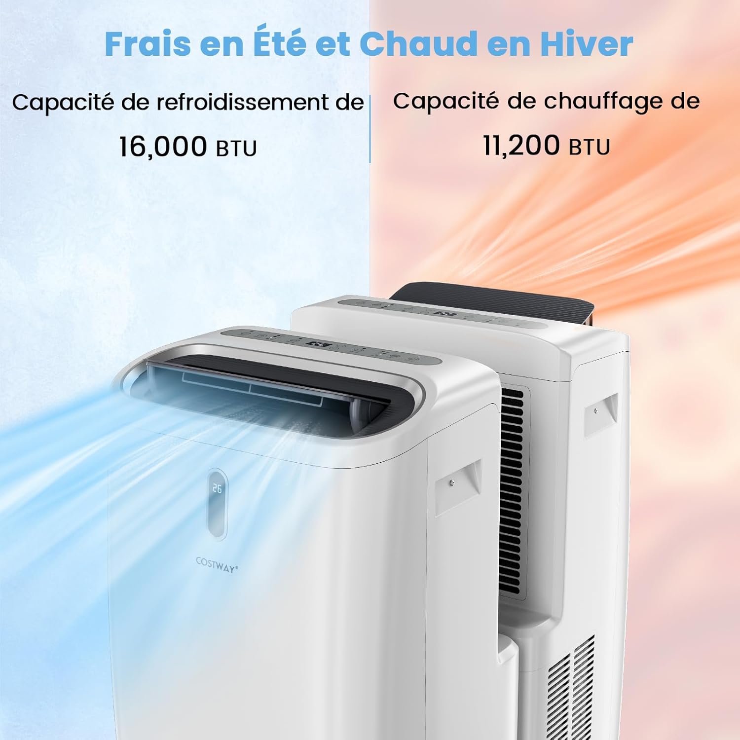COSTWAY Climatiseur Mobile Silencieux 16000BTU, 5 EN 1,Refroidissement,Chauffage,Ventilateur,Déshumidificateur,Mode Nuit,Climatisation Rapide,Clim Mobile