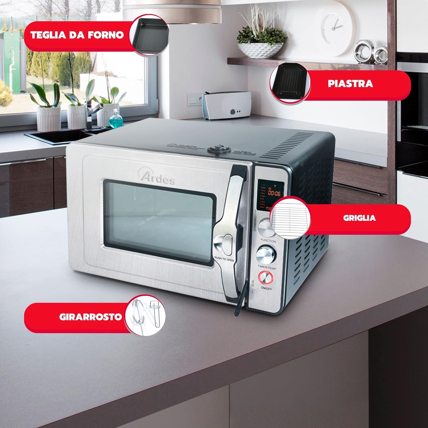 ARDES - Four à pression 30 Litres - Four à pression électrique avec 9 programmes de cuisson avec minuterie, double vitrage avec accessoires CARLOMAGNO AR6430PR