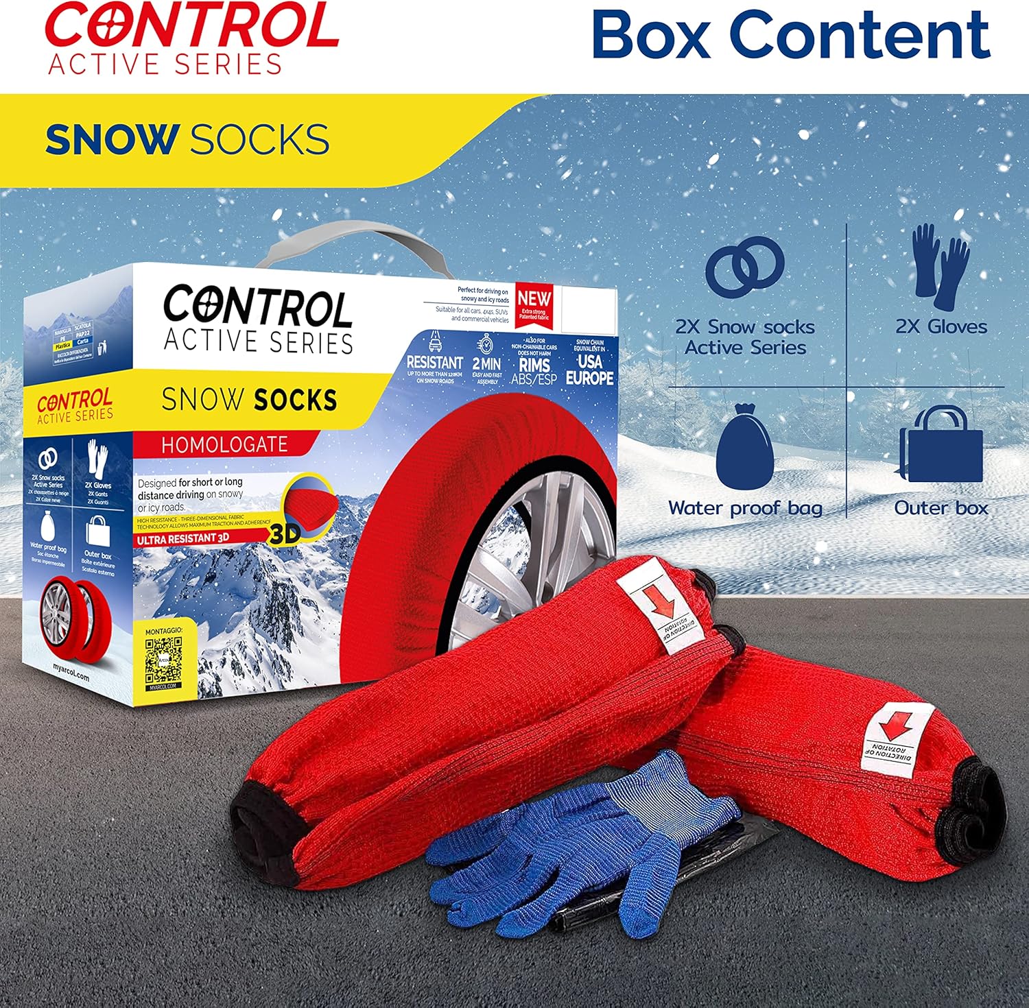 Chaussettes à Neige Textile Homologué EN 16662-1 - DEUX Chaussette Neige Pour Auto. Snow Sock Taille L Pour R14-R20 (Les Misures Pour les Pneus Sont Détaillèes à L'intérieur) (Control, L)