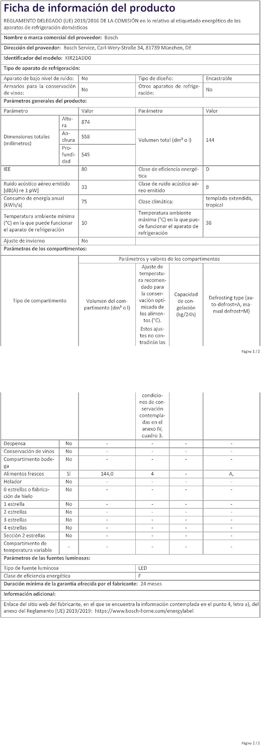 Bosch KIR81AFE0 Serie 6 Réfrigérateur encastrable, 177,5 x 56 cm, 319 L, charnière plate, fabriqué en Allemagne, VitaFresh plus 2 x fraîcheur plus longue, éclairage LED uniforme