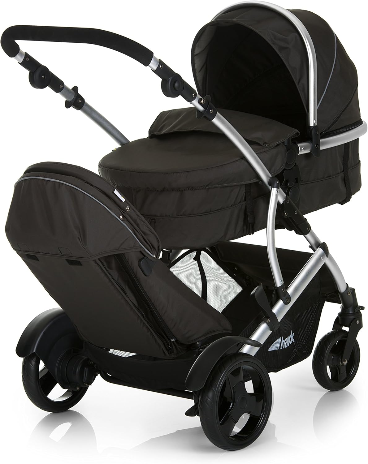 hauck Poussette Double Duett 2, Siège Supérieur Convertible en Nacelle Bébé, Réversible, Pliable, Charge Maxi 36 Kg, Inclus Habillage Pluie, Forest Noir