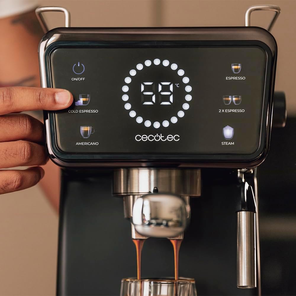 Cecotec Machine à café Express Power Espresso 20 Barista Cream. 2 Thermoblocks, 20Bars, Manomètre, Mode Auto pour 1 et 2 Café(s), Buse vapeur Orientable, Conduit pour Infusions, 2900W.