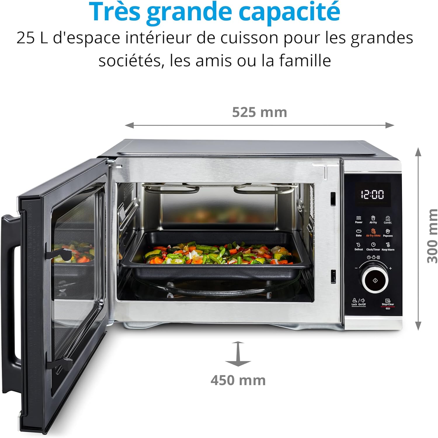 MEDION Micro-onde avec air fryer (Friteuse sans huile à air chaud integrée, 25L, 900W, 1500 W air chaud, 10 programmes automatiques, 10 niveaux de puissance, mode décongeler, MD11499) noir