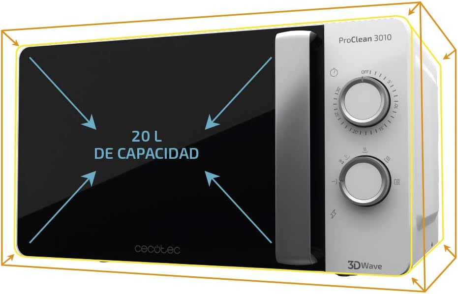 Cecotec Four à micro-ondes ProClean 9110 FullINOX avec grill 1000 W, 30 litres, 5 niveaux de puissance, 8 programmes, minuterie de 60 minutes, revêtement Ready2Clean, design avant miroir