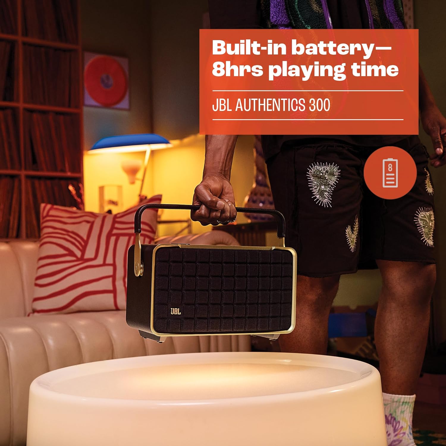 JBL Authentics 200 Enceinte Smart Home avec Wi-Fi, Bluetooth et assistants vocaux, design rétro, noire, Prise européenne (Type C)