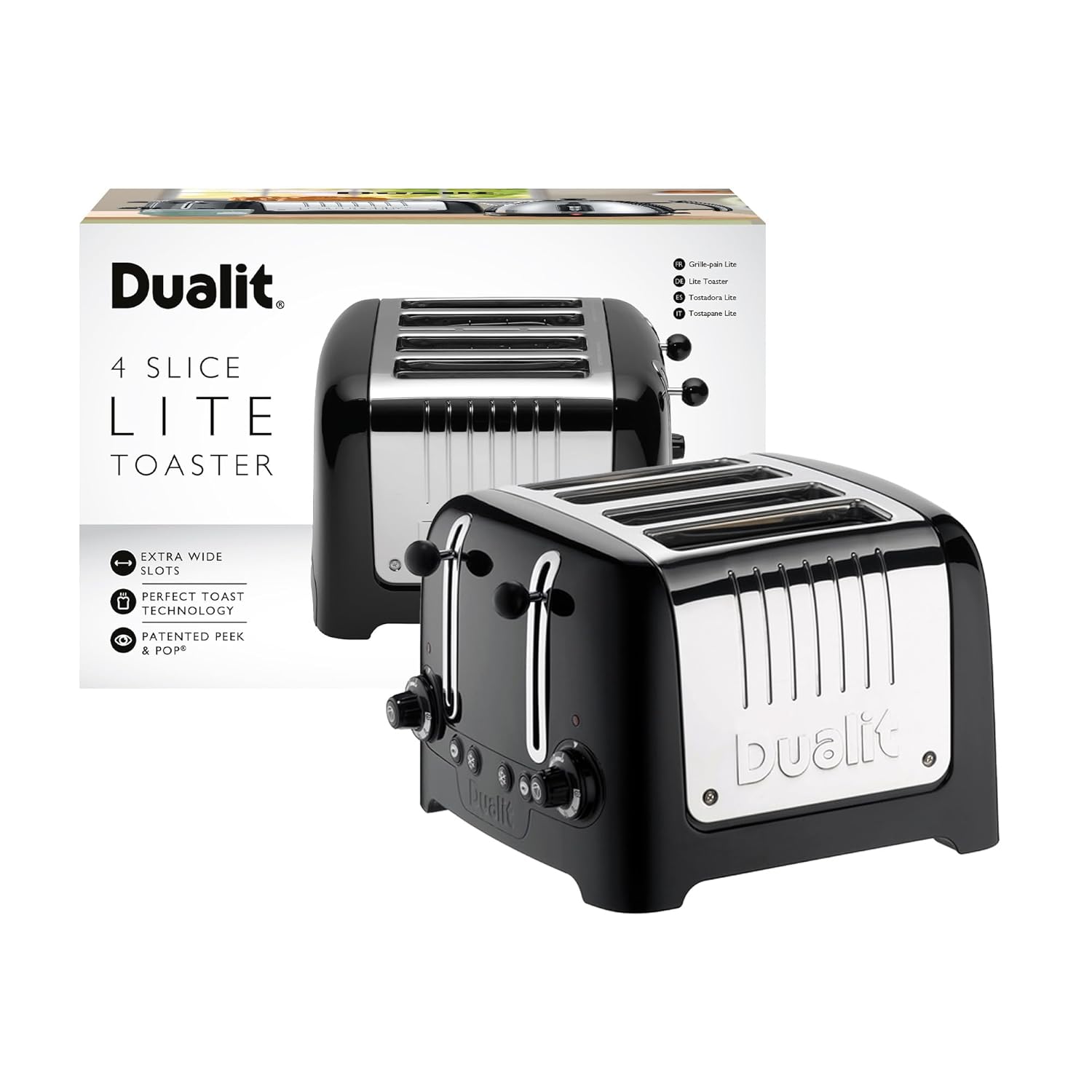 Dualit Grille-pain 4 tranches Slot Lite VARIO dans Un coup d'œil à haute finition Black Gloss et la fonction pop 46205 - * ** IMPORTATION BRITANNIQUE ***