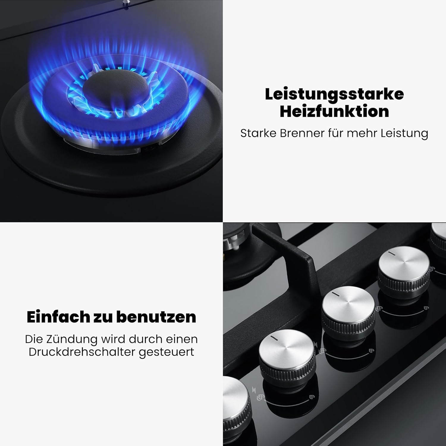 GASLAND GH2805BG1FC Table de cuisson à gaz 5 feux, Cuisinière à gaz avec brûleur wok, Table de cuisson à gaz encastrable, 76cm noir Cuisinière à gaz en verre, Cuisinière à gaz 10,4KW, GPL/NG