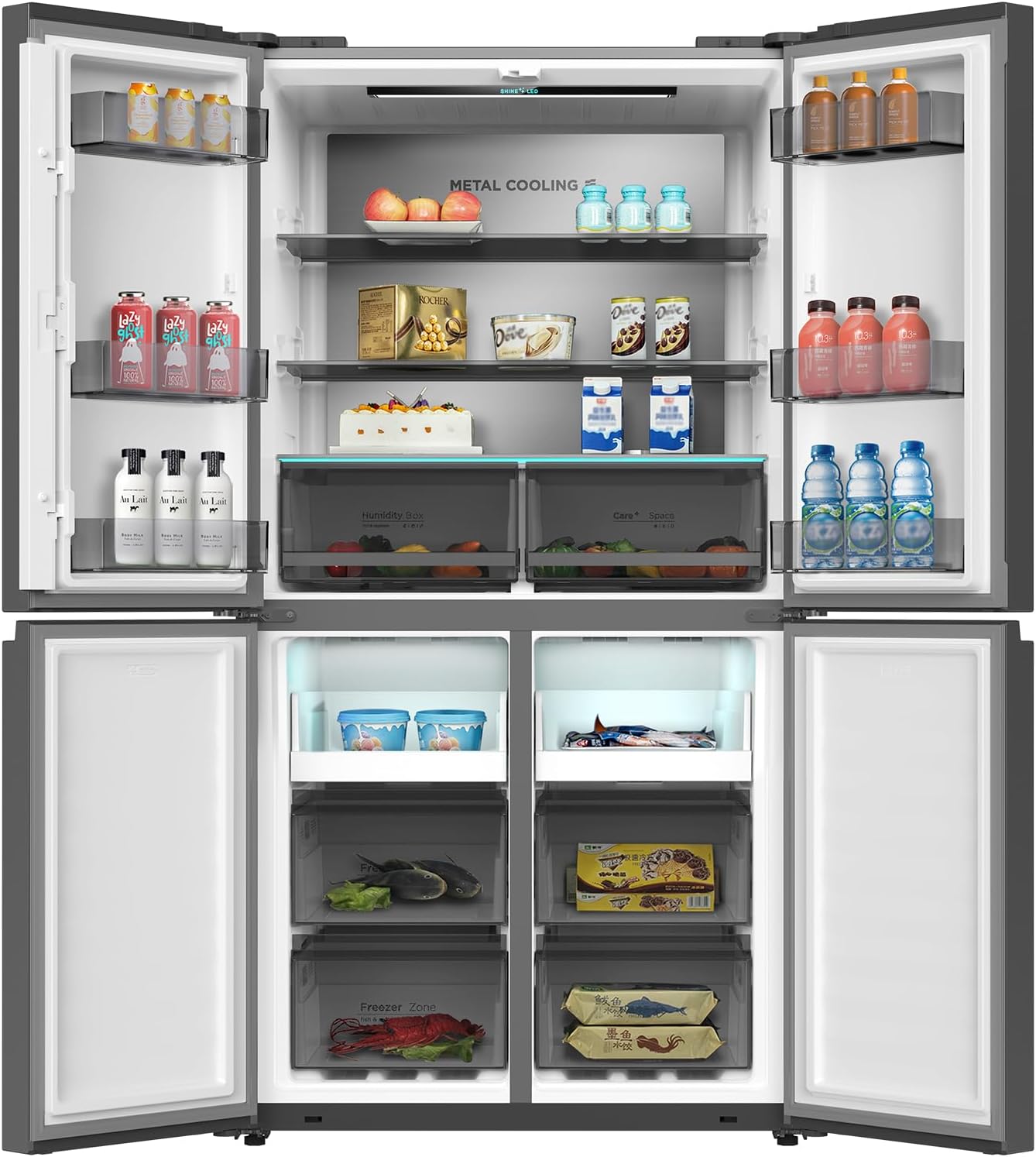 CHIQ Réfrigérateur autoportant 317L à Inverter, 322 l, sans givre, flux d'air multiple, congélation rapide, électronique tactile, compresseur avec garantie de 12 ans, efficacité améliorée, noir