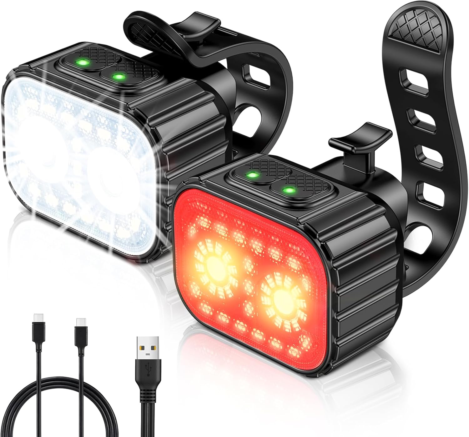 CIRYCASE Lumiere Velo Avant et Arriere, 8 + 12 Modes d'Éclairage Lampe Vélo LED Étanche IPX6, USB Rechargeable Eclairage Velo pour Cyclysme VTT, VTC, Bicyclette, Longue Durée de Vie de la Batterie