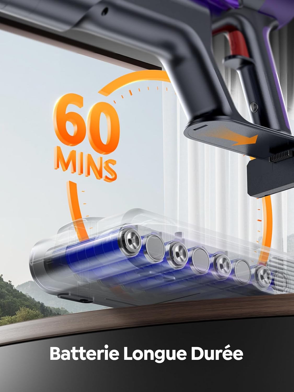 SMOTURE VAC02 550W Aspirateur Balai sans Fil, 45kPa/60min Aspirateur sans Fil Puissant, Rechargeable Support Mural Aspirateur balais pour Tapis, Poils Animaux, Sol Dur et Voiture