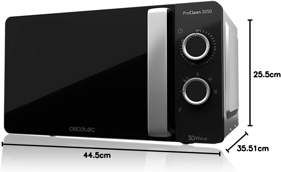 Cecotec Four à micro-ondes ProClean 9110 FullINOX avec grill 1000 W, 30 litres, 5 niveaux de puissance, 8 programmes, minuterie de 60 minutes, revêtement Ready2Clean, design avant miroir