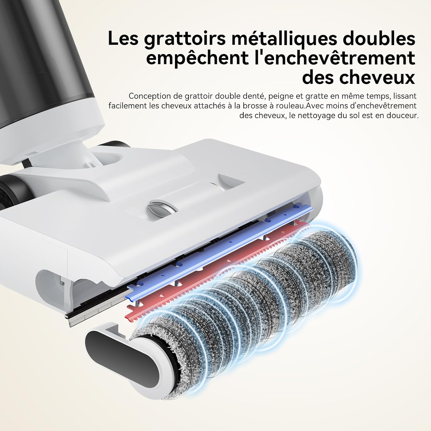 JONR ED12 Aspirateur Eau et Poussière, Aspirateur et Balai à Franges sans Fil 4 en 1, Brosse Rouleau de Nettoyage des Bords, Fonction d’Auto-Nettoyage, pour Sols Durs, Poils d'animaux