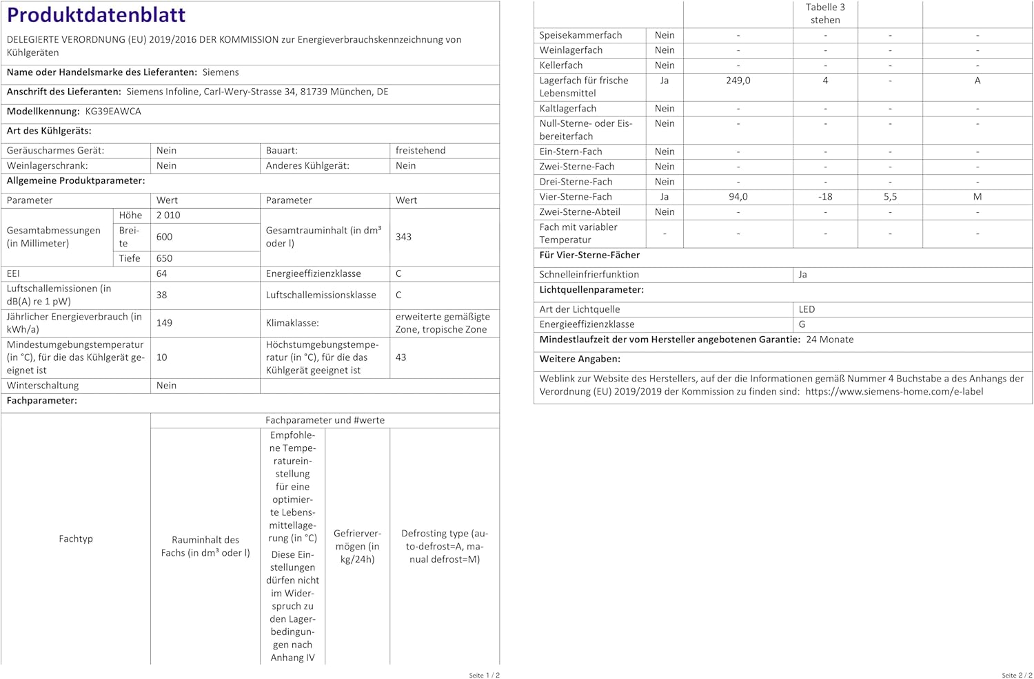 SIEMENS Réfrigérateur congélateur bas KG 39 EAI CA