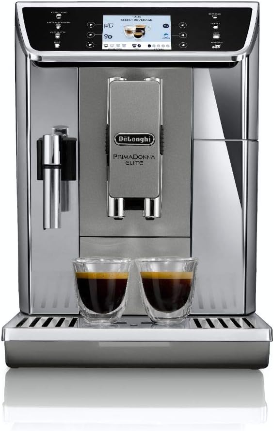 De'Longhi Prima Donna Elite ECAM 656.55. MS Machine à café entièrement automatique (3,5 Écran couleur TFT, système Lait intégré, App Contrôle, acier inoxydable, fonction de 2 tasses avant) Argent