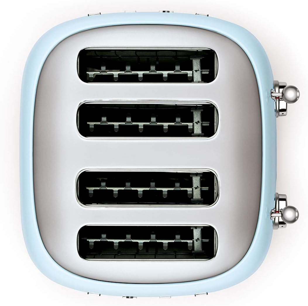 Smeg, Grille-pain 4 Tranches TSF03BLEU, 4 Fentes 36 mm, 6 Niveaux de Brunissage, Fonction Chauffage, Décongélation et Bagel, Éjection Automatique du Pain, 2 Ramasse Miettes, 2000 W, Noir