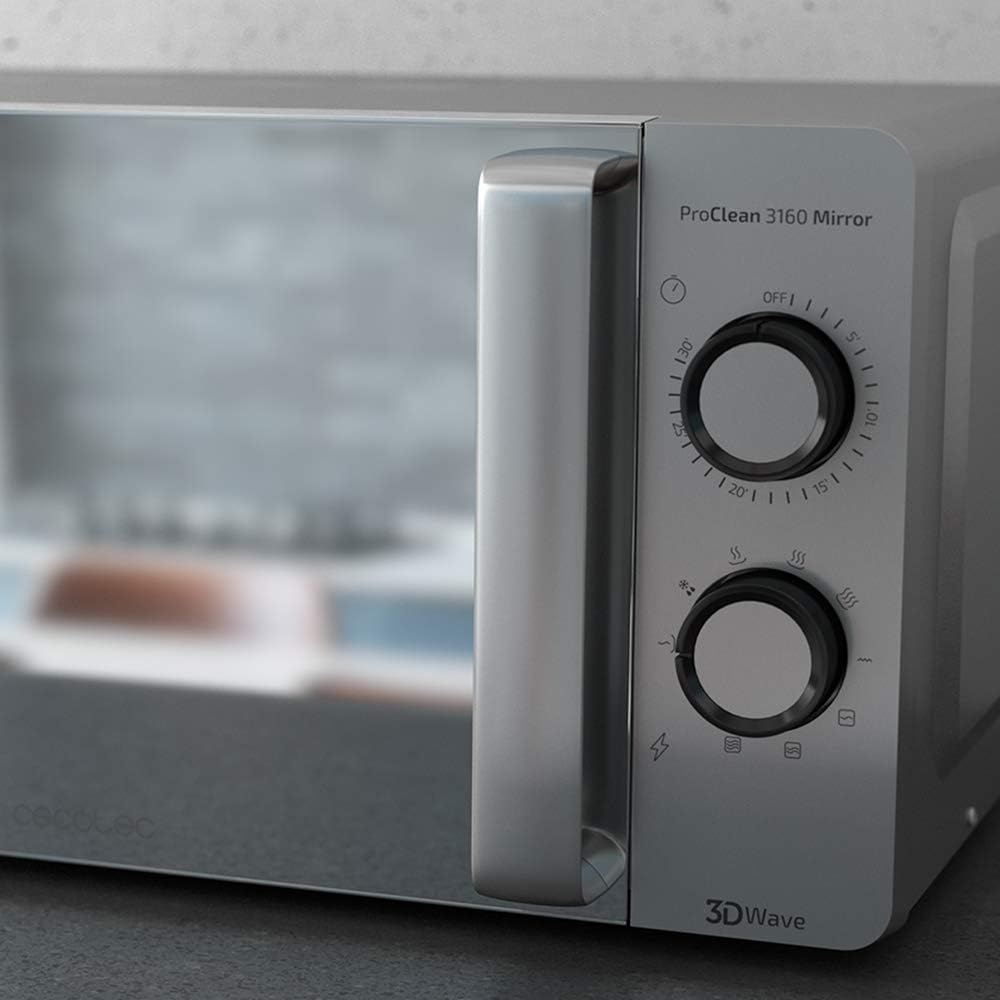 Cecotec Four à micro-ondes ProClean 9110 FullINOX avec grill 1000 W, 30 litres, 5 niveaux de puissance, 8 programmes, minuterie de 60 minutes, revêtement Ready2Clean, design avant miroir
