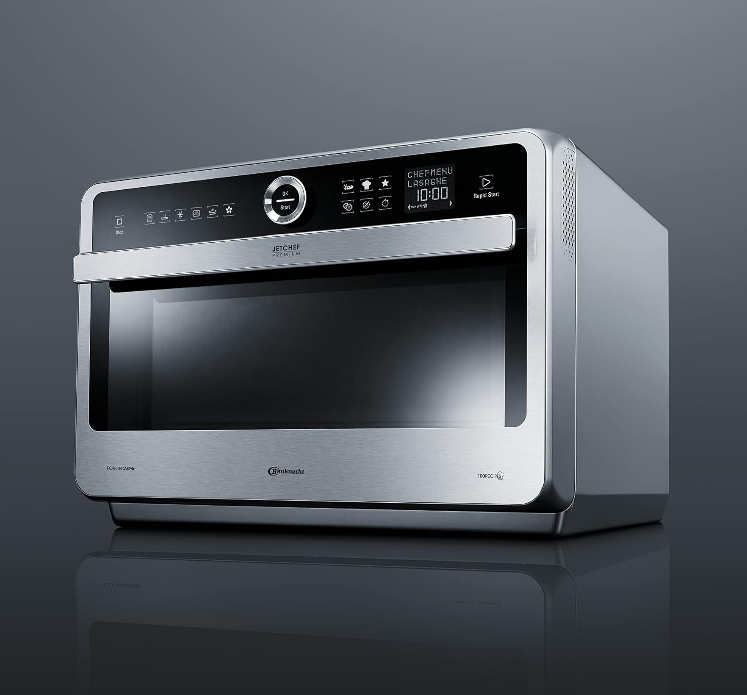 Bauknecht Jet Chef MW 179 IN Micro-Ondes Multifonction 5 en 1 en Acier Inoxydable, 1000 W, 33 L d'espace de Cuisson, Air Chaud 1500 Watt, Gril à quartz 1200 W, Fusion, Fonction de décongélation rapide