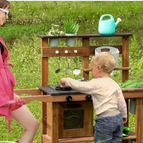 Cuisine d'Extérieur Montessori en Bois avec Accessoires – Aire de Jeux durable pour enfants