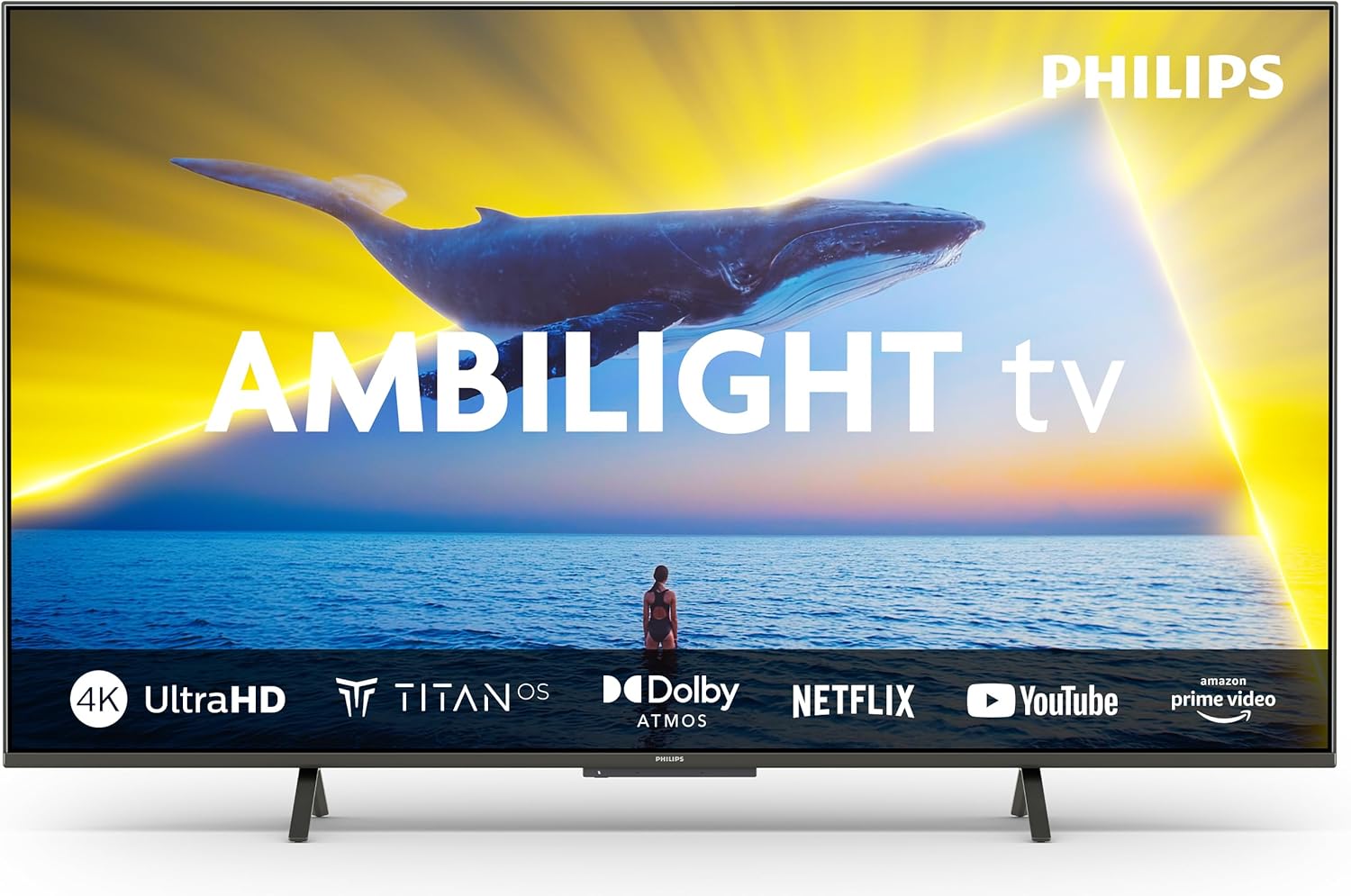 Philips Ambilight 43PUS8109 Smart TV LED 4K - Écran 43 Pouces avec Plate-Forme Pixel Precise Ultra HD, Titan OS et Son Dolby Atmos, Fonctionne avec l’Assistant Vocal Alexa et Google - Chrome satiné