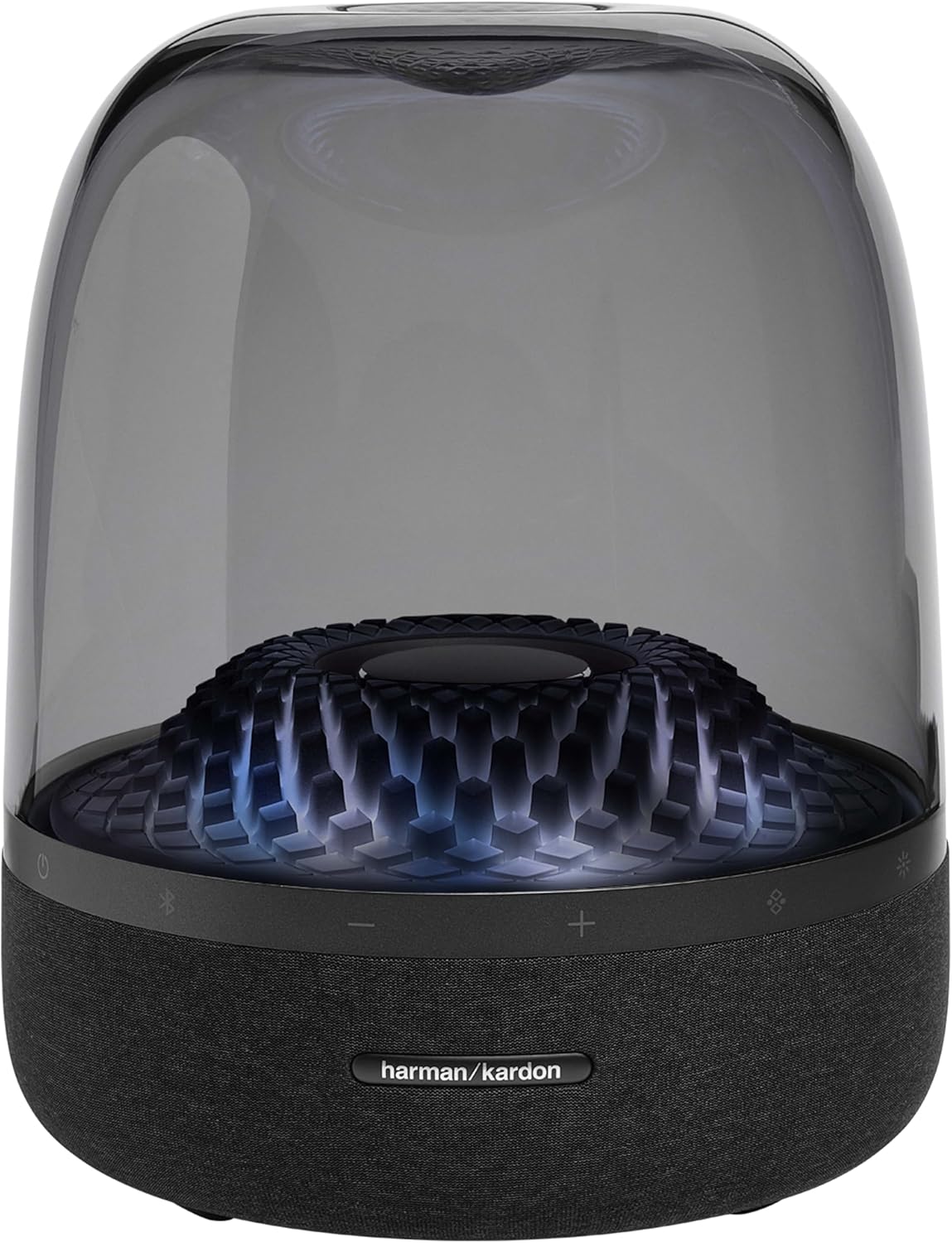 Harman Kardon Aura Studio 4, Enceinte Bluetooth avec dôme Transparent et Jeu de lumière à thème, Design élégant et Son Exceptionnel sur 360 degrés, en Noir