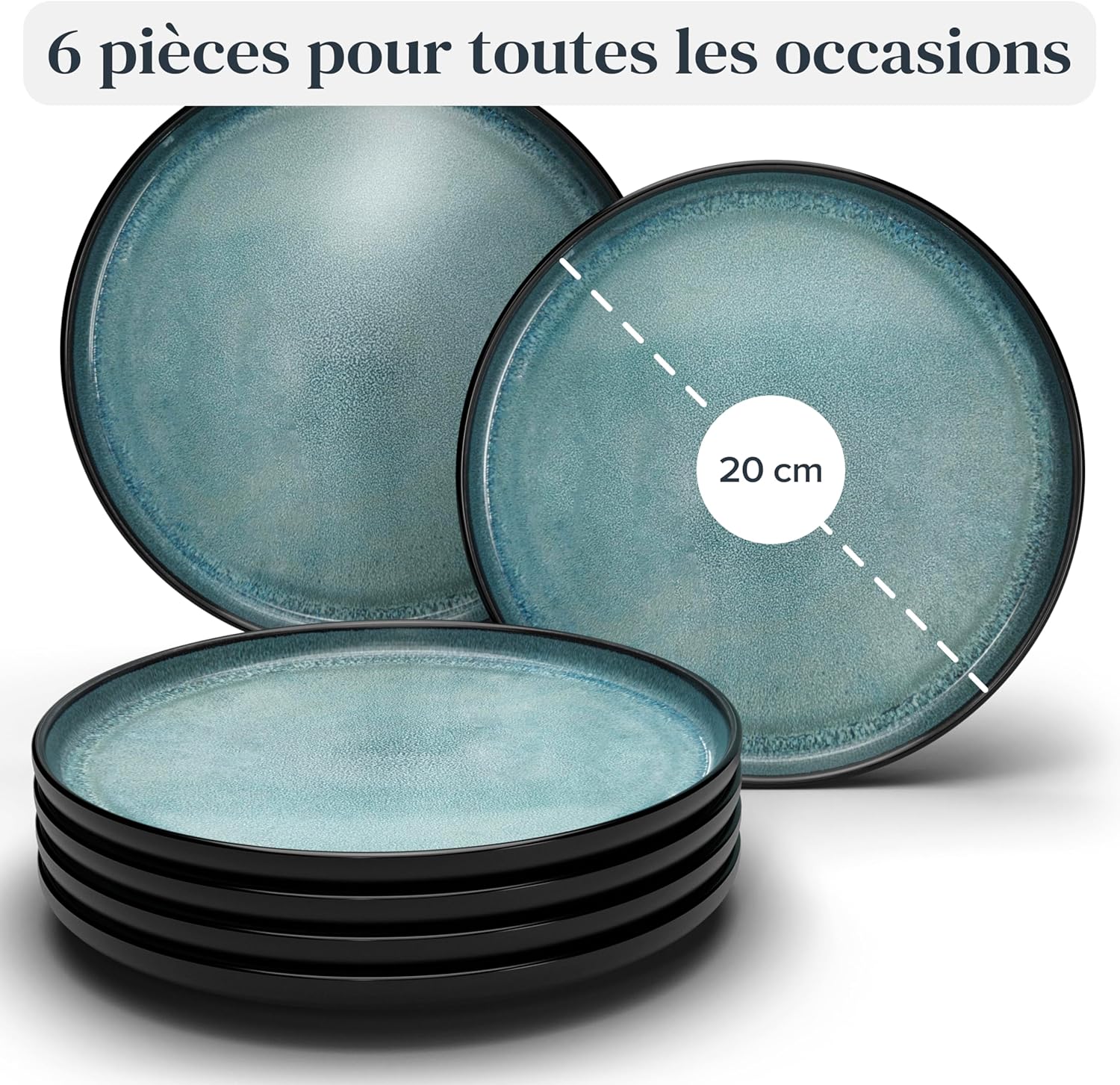 Service de Vaisselle en Grès Ibiza 36 pièces –Ensemble de Vaisselle pour 12 Personnes, Adapté au Lave-Vaisselle et au Micro-Ondes, Pure Living bleu fumé, Assiettes Service de Table