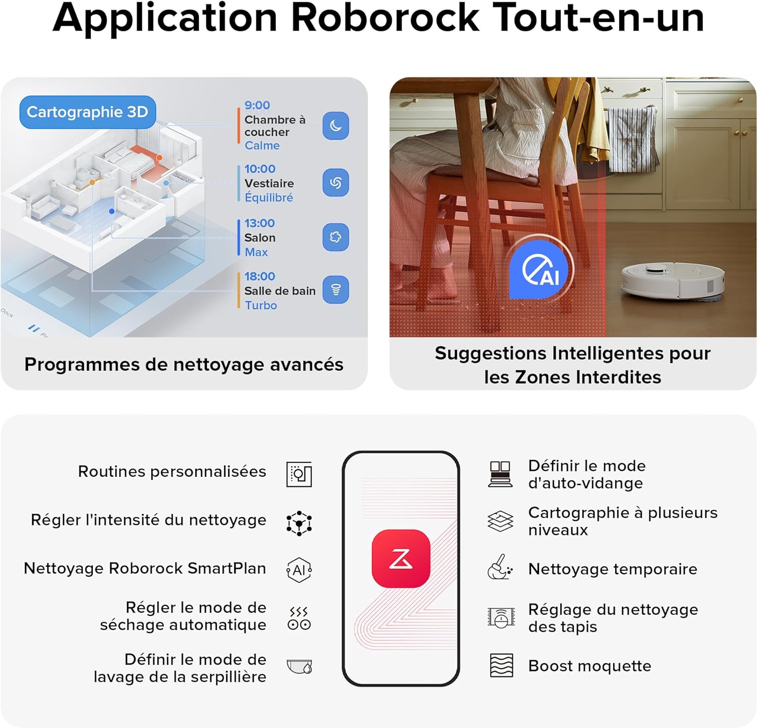 roborock Qrevo S Set Aspirateur Robot Laveur, 7000Pa HyperForce, Double Serpillière Rotative 200 tr/min & Relevable 10mm, Station Multifonctionnelle, 3D Cartographie, Reactive Tech, Contrôle APP, Noir