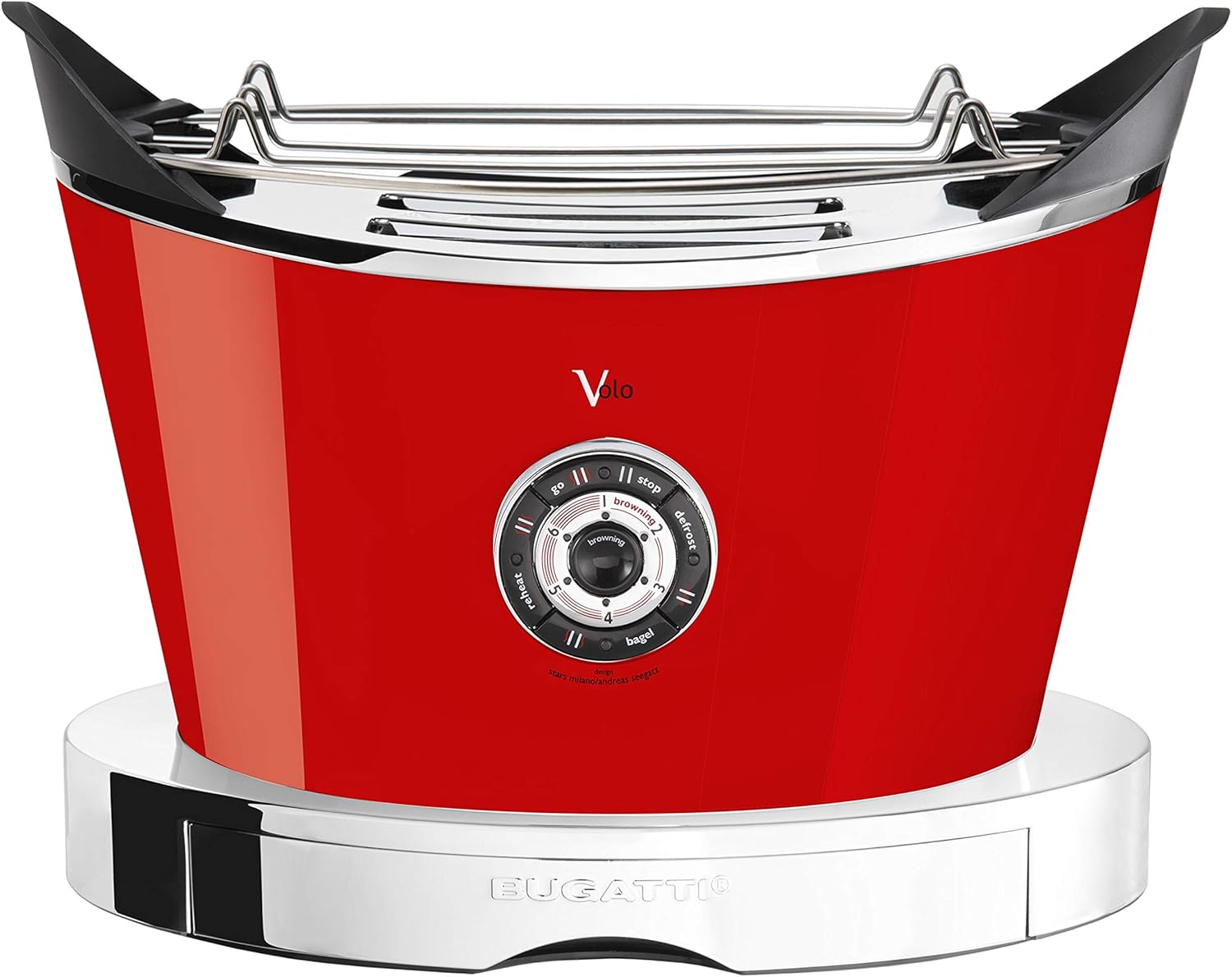 BUGATTI, Volo, Grille-Pain Électrique, 4 Fonctions, 6 Niveaux de Grillage, Design Innovant, Corps en Acier Inoxydable, Puissance 930 W (Chrome)