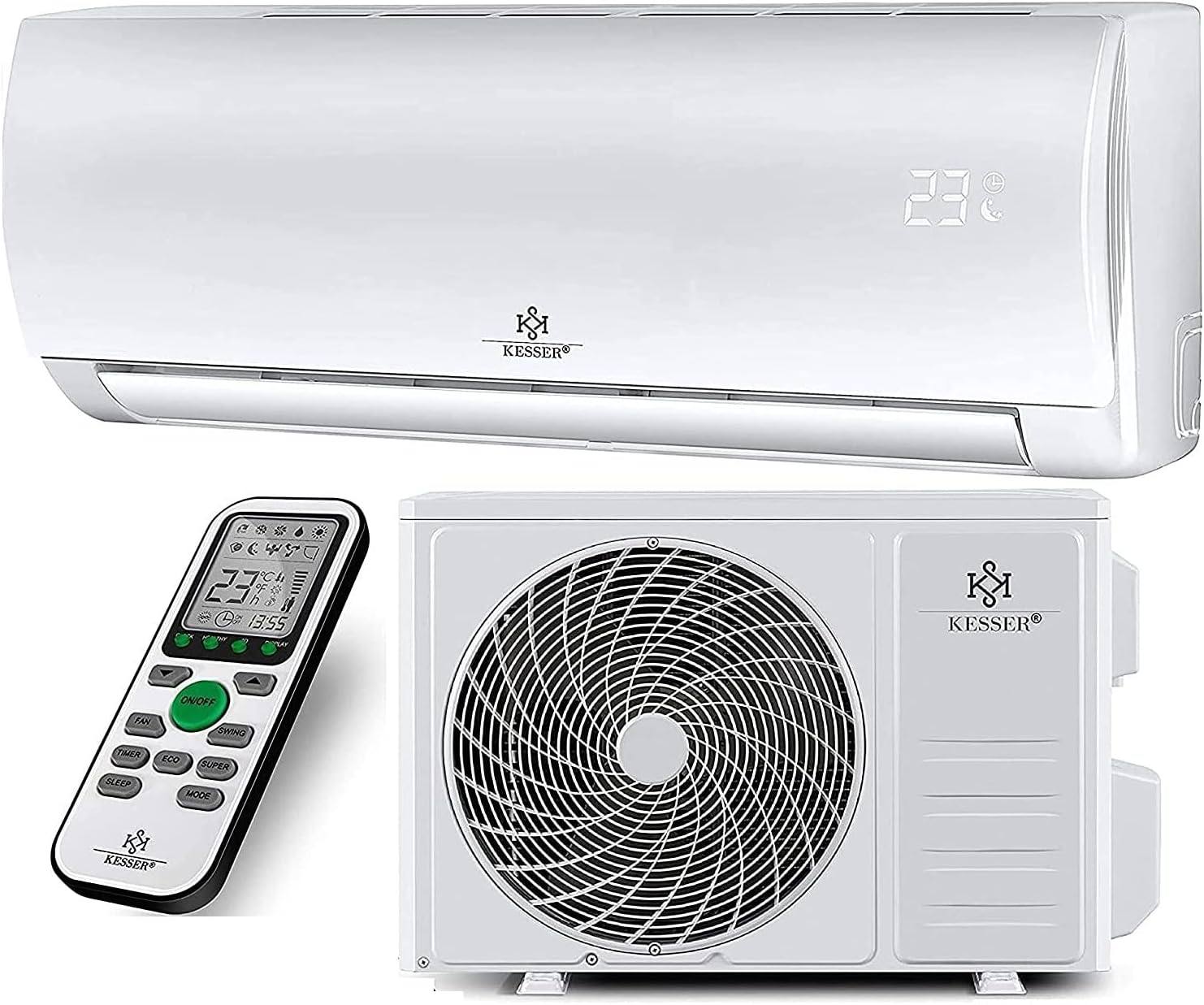 KESSER® Climatisation SET réversible - Climatiseur avec fonction WiFi/Application - Refroidissement A++/ Chauffage A+, Fluide réfrigérant R32 - Écran LCD, Split 12000 BTU/h / 3400 Watt - Anthrazit