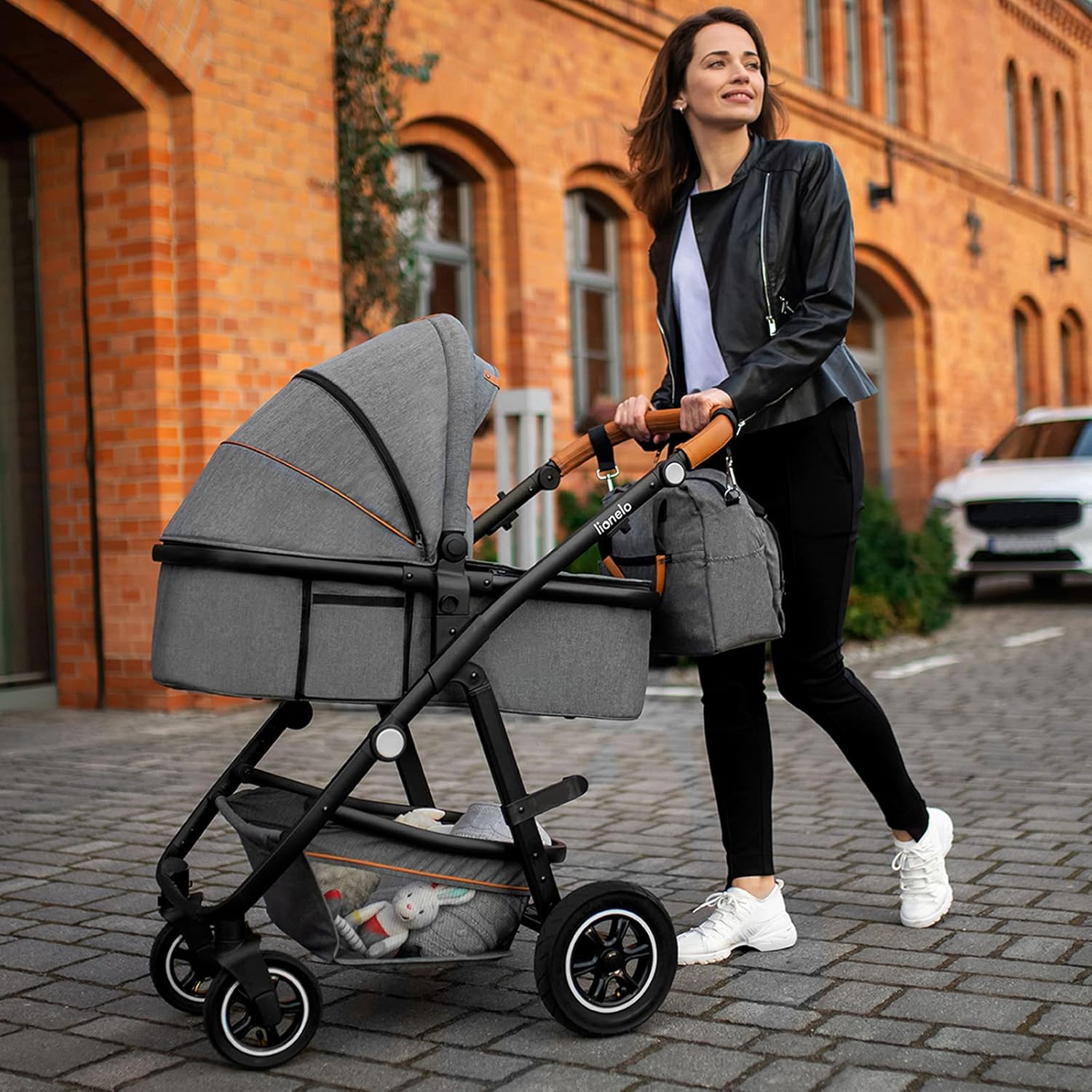 LIONELO Amber 3 in 1 poussette multifonctionnellle, landau, ensemble poussette avec siège sport et nacelle fixe, sac, moustiquaire, couvrir, feuille de pluie mit siege auto