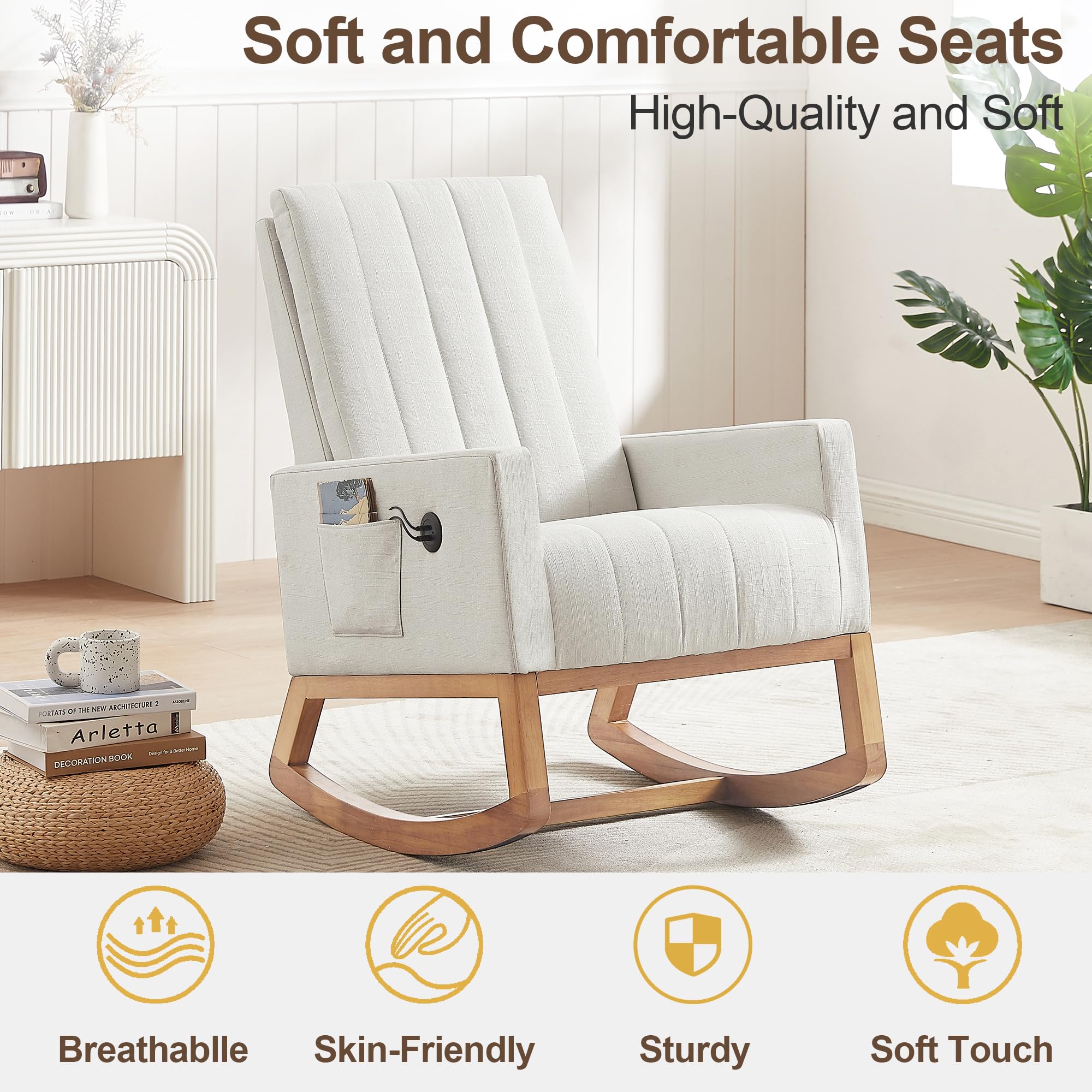 VECELO Rocking Chair Nursery Upholstered with Padded Seat