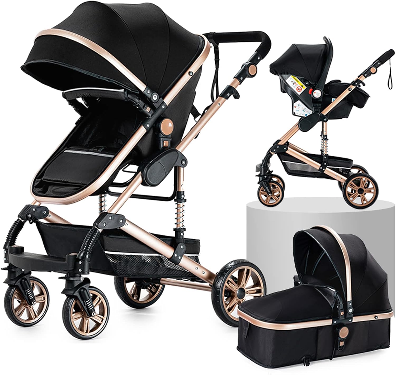 NADDLILY Poussette 3 en 1, Poussette Bebe avec Conception Portable Pliable en Un Clic, Pousette 3 en 1 avec Poussée Réversible Bidirectionnelle, Poussette Canne avec Accessoires (V9 Black)