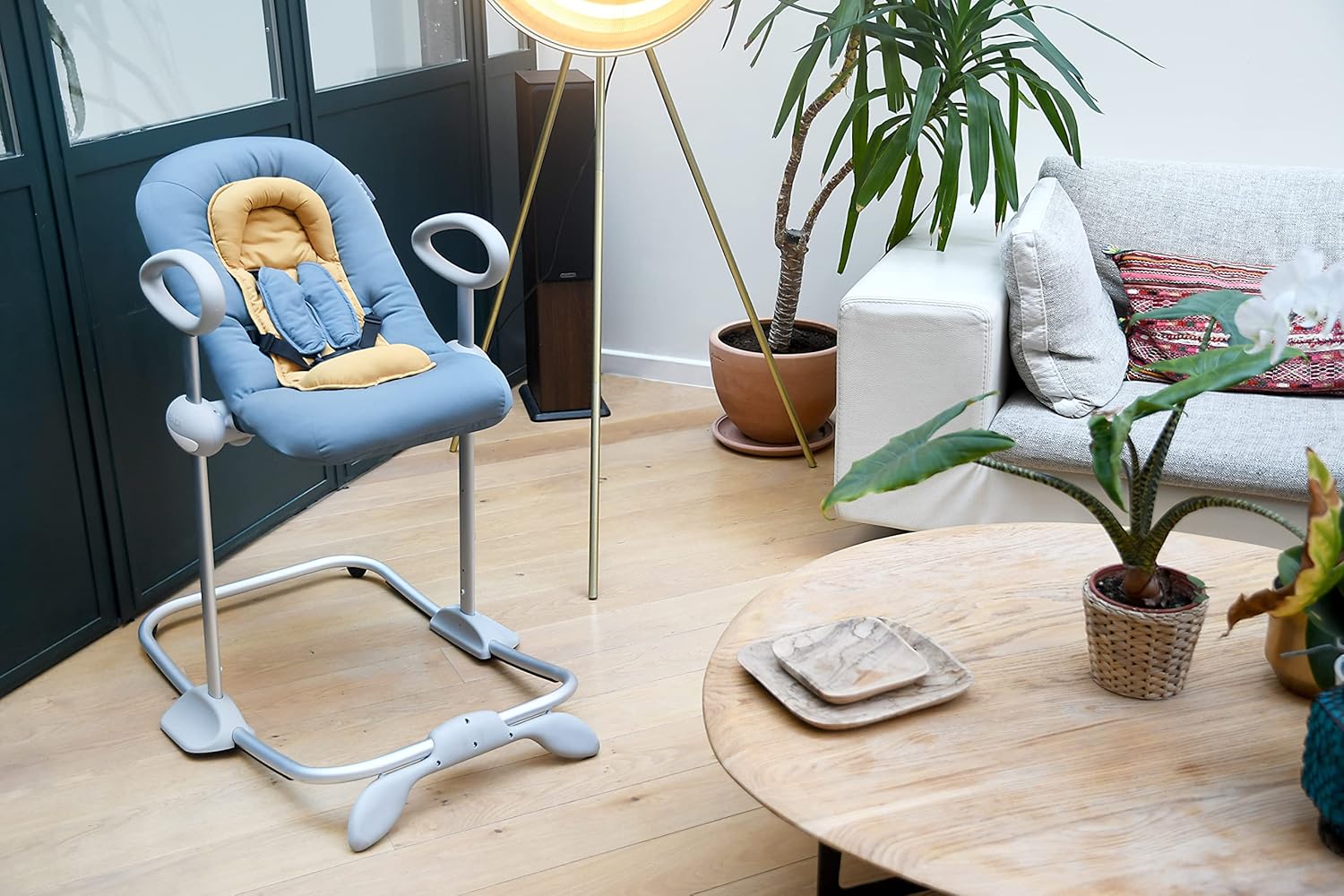 Béaba, Transat Up & Down IV, Transat Réglable en Hauteur, Unisexe pour Bébé et Enfants, 3 Positions d'Inclinaison, Harnais Sécurité 5 Points, Réducteur de Naissance, Gris minéral et miel