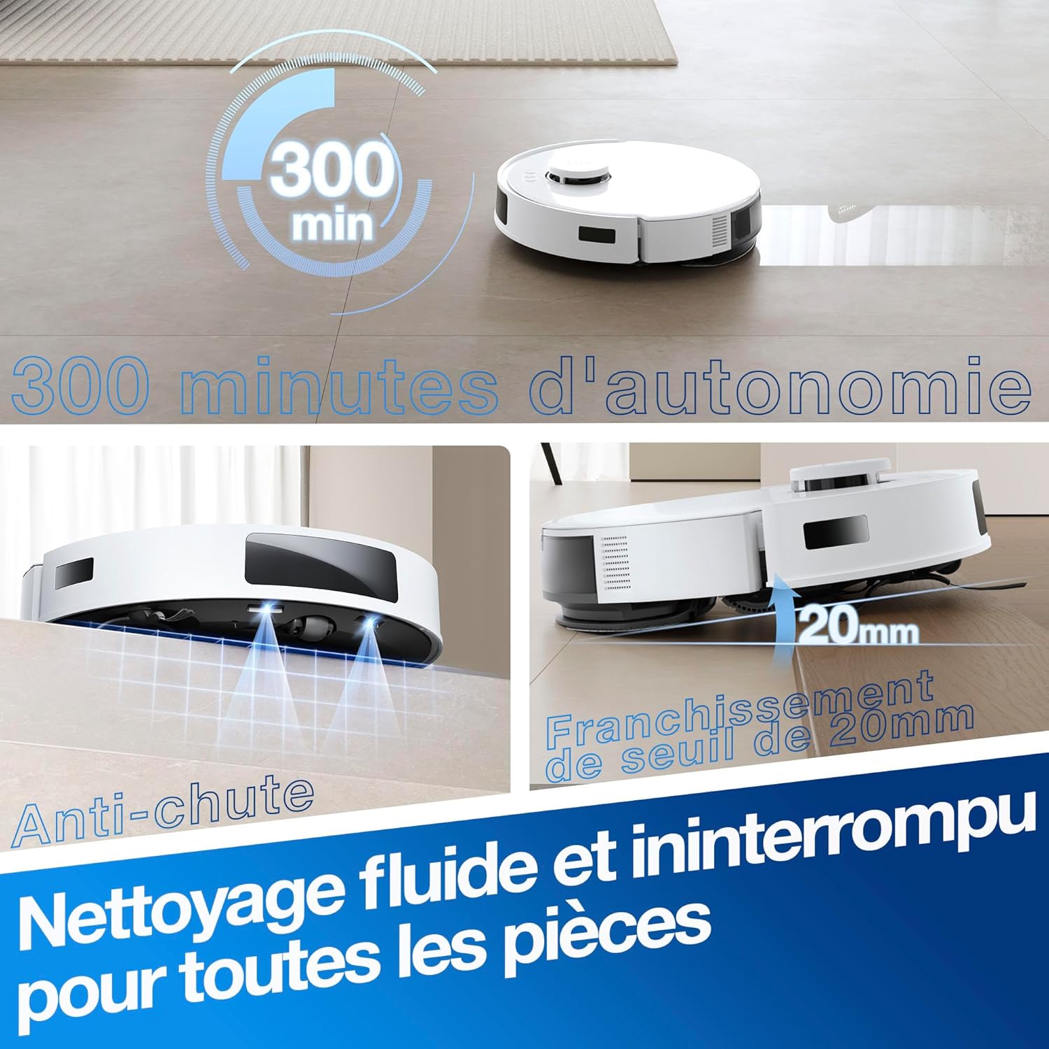 ECOVACS Aspirateur Robot DEEBOT N20 Plus, Robot Aspirateur Laveur 8000Pa avec vidange Automatique poussière, Nettoyage Autonome de 45 Jours, Batterie 300 Min, Anti-Tangle, Tapis et Poils d'animaux