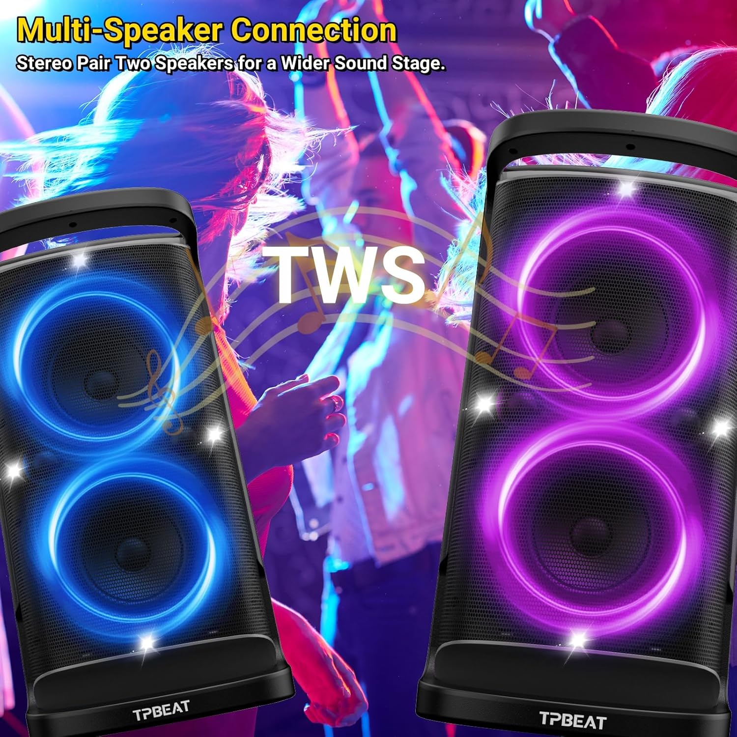 TPBEAT Enceinte Bluetooth Puissante, 160W Partybox, Loud Son- Super Bass, Grosse Party Haut Parleur Bluetooth de lumière LED, Charge Rapide, MIC& Guitare IN,TF,U-Disk, AUX, EQ, pour Party, Extérieur