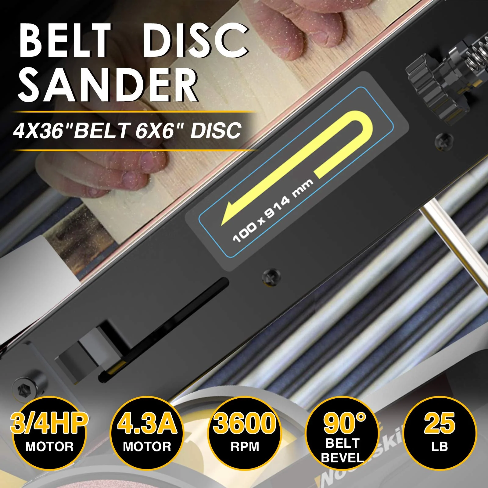 Woodskil 4.3A Belt Sander, 4 x 36 in. Belt & 6 in. Disc Sander