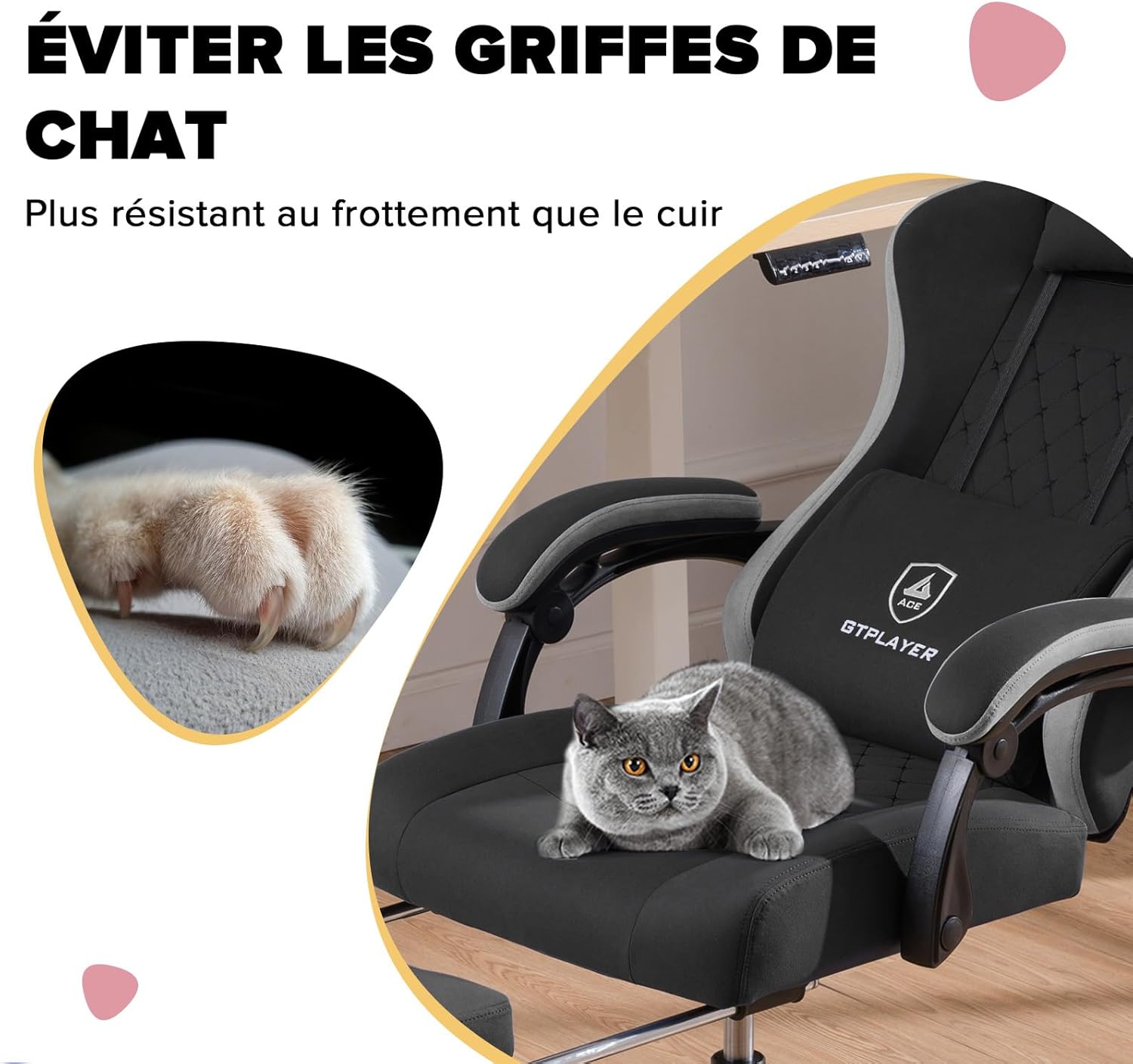 GTPLAYER Chaise Gaming Bureau Ergonomique Fauteuil Gaming Leathaire, accoudoir inclinable, avec Repose-Pieds Noir