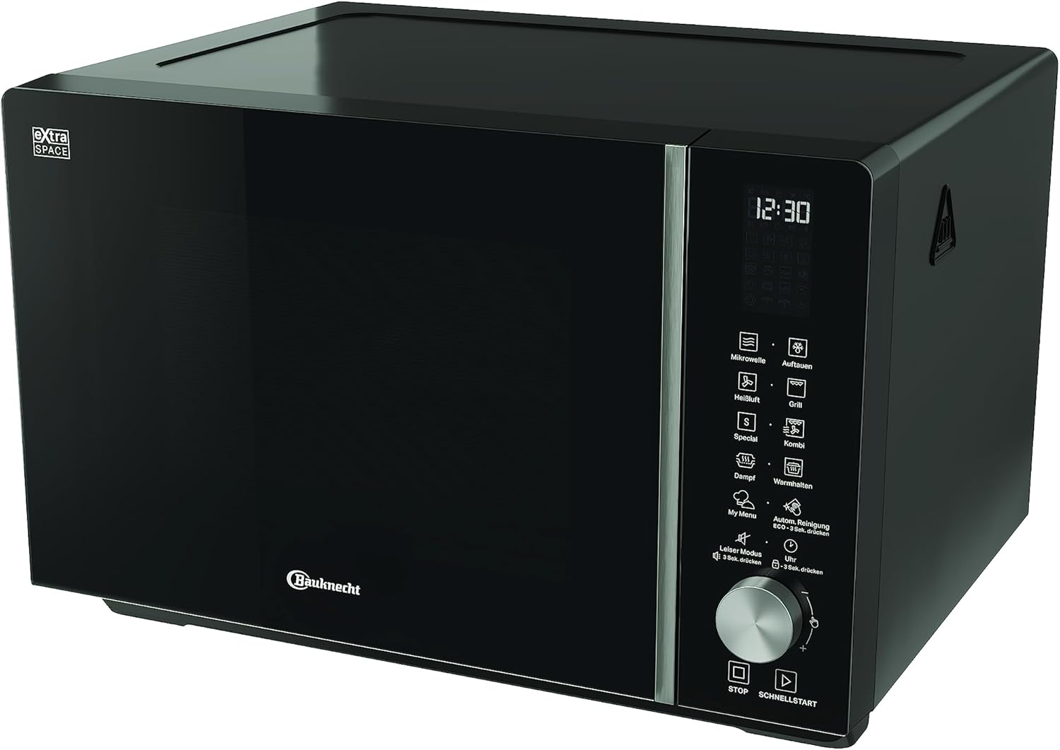 Bauknecht MF 255 B - Micro-ondes extra espace - Sans plateau tournant - My Menu - Programmes spéciaux - Cuisson à vapeur avec récipient de cuisson à la vapeur - Air chaud - Barbecue à quartz -