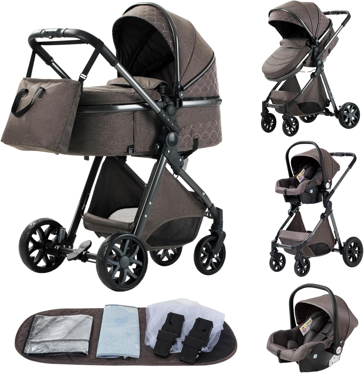 YAZOCO Poussettes 3 en 1 Citadines Poussettes Combinées Poussette Tricycle Baby Walker Poussette Haute Paysage Poussettes Pliantes Trolley Bébé Landau pour 0-36 (1 Noir)