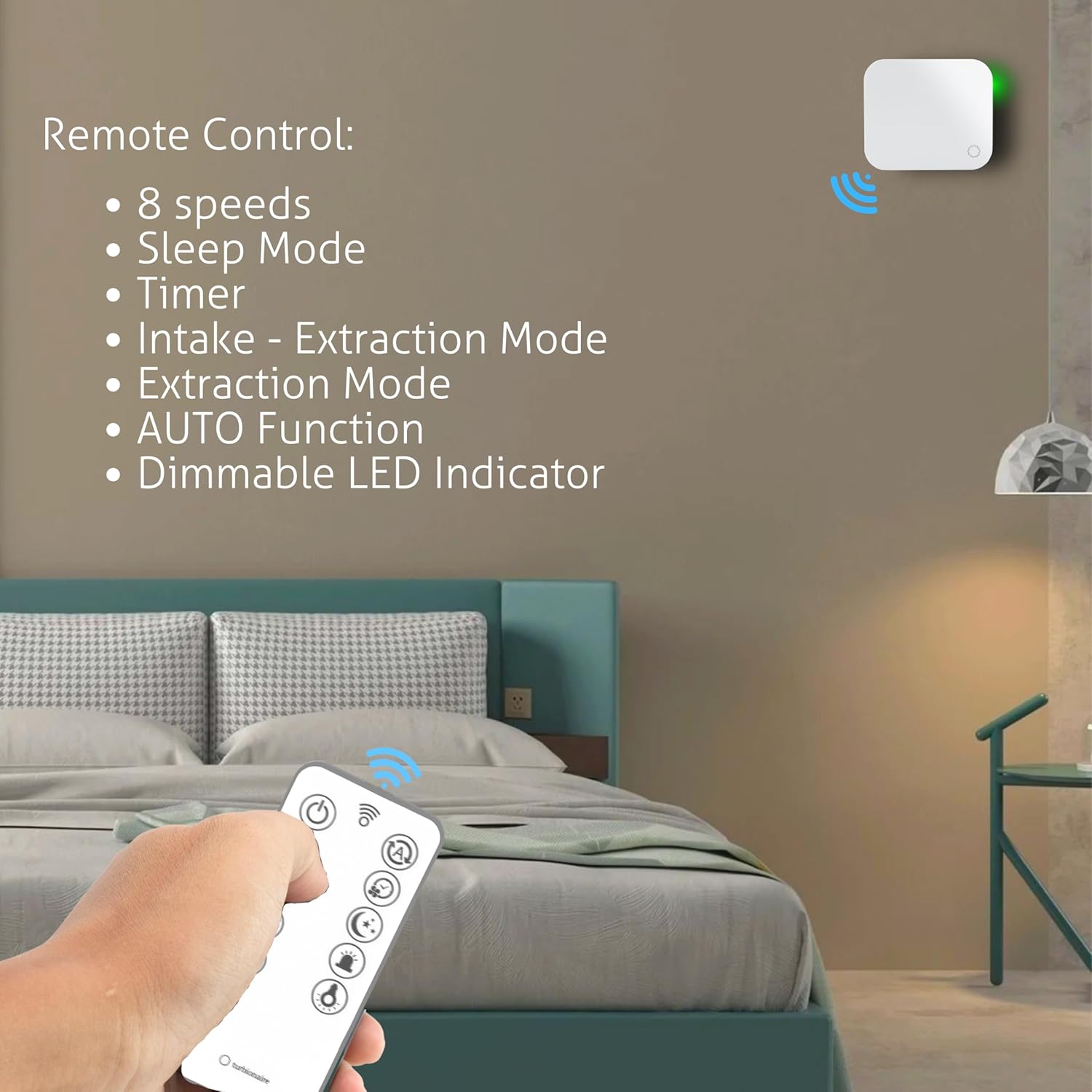 Turbionaire Trend HRV Unite de VMC Décentralisée, Récupérateur de Chaleur Céramique, Capteur d'Humidité, Télécommande, Minuterie, 8 Vitesses, Flux d'Air Réversible, 100 mm, Blanc, Silenciuse