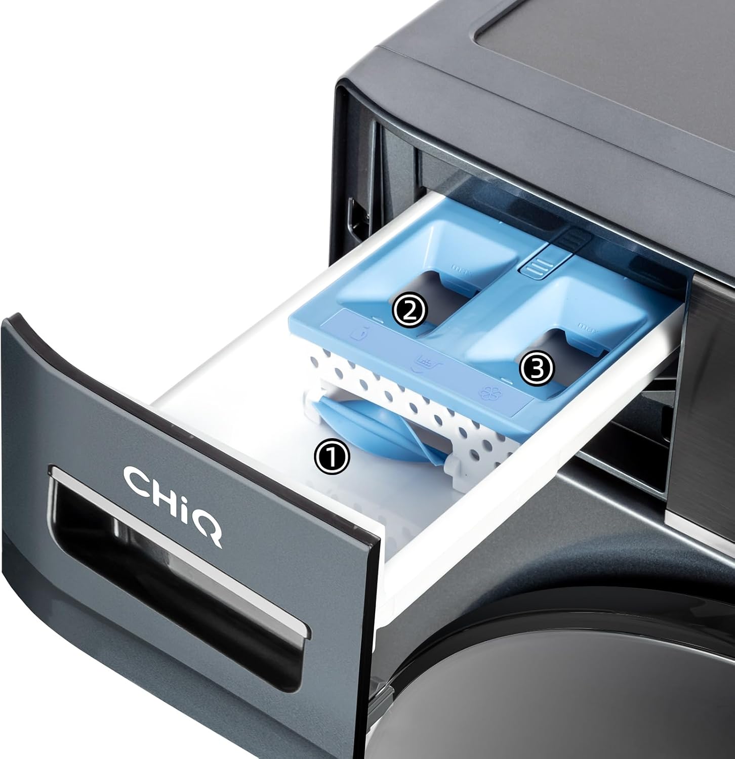 CHiQ Lave-linge CFL80-14586IM3XA, Chargement frontal 8 kg,Space Pro,Moteur Inverter stable, 1400 tr/min, Programme intelligent à IA, Fonction vapeur, Lavage rapide 15 minutes, 15 cycles lavage, Gris