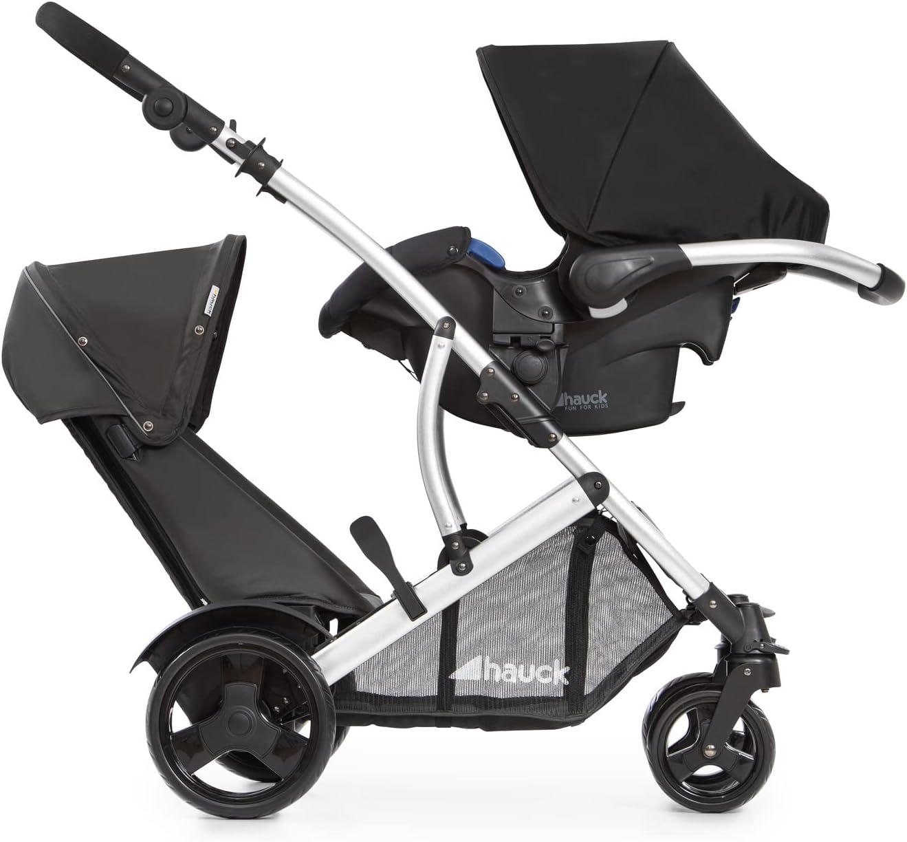 hauck Poussette Double Duett 2, Siège Supérieur Convertible en Nacelle Bébé, Réversible, Pliable, Charge Maxi 36 Kg, Inclus Habillage Pluie, Forest Noir