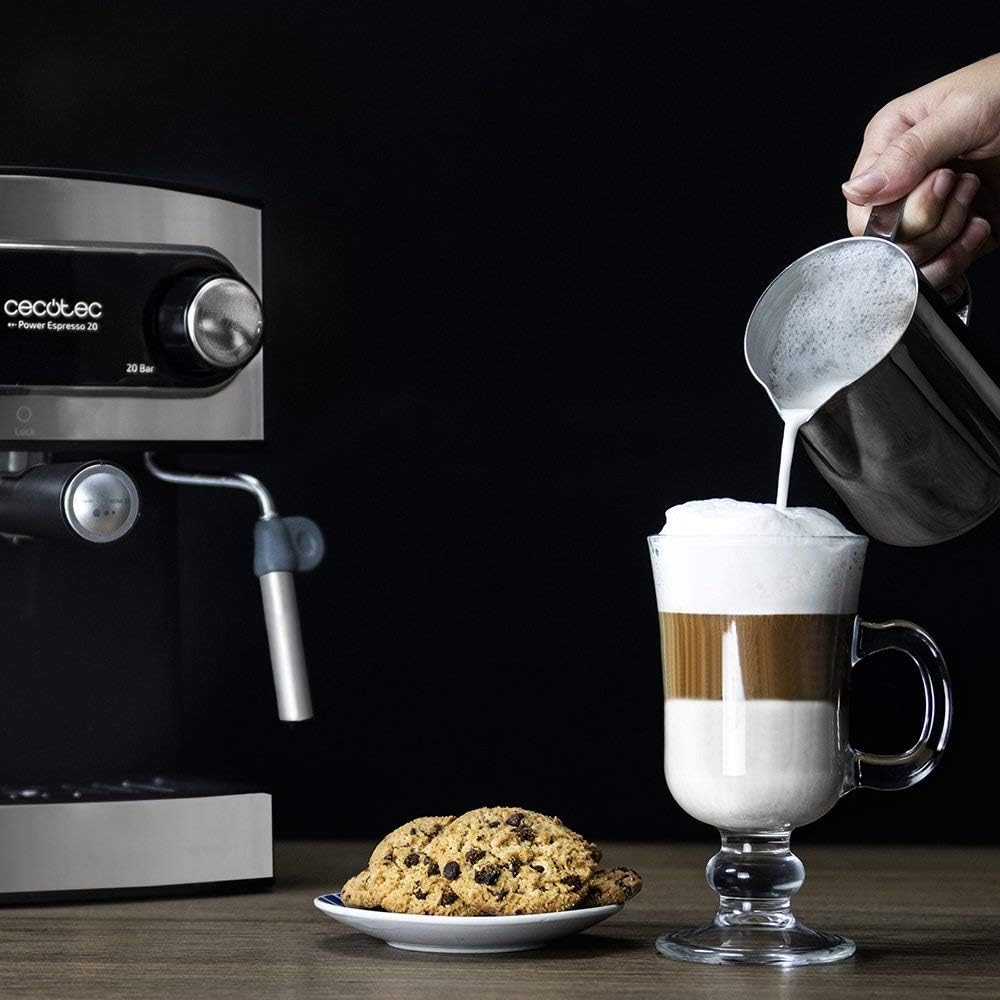 Cecotec Machine à café Express Power Espresso 20 Barista Cream. 2 Thermoblocks, 20Bars, Manomètre, Mode Auto pour 1 et 2 Café(s), Buse vapeur Orientable, Conduit pour Infusions, 2900W.