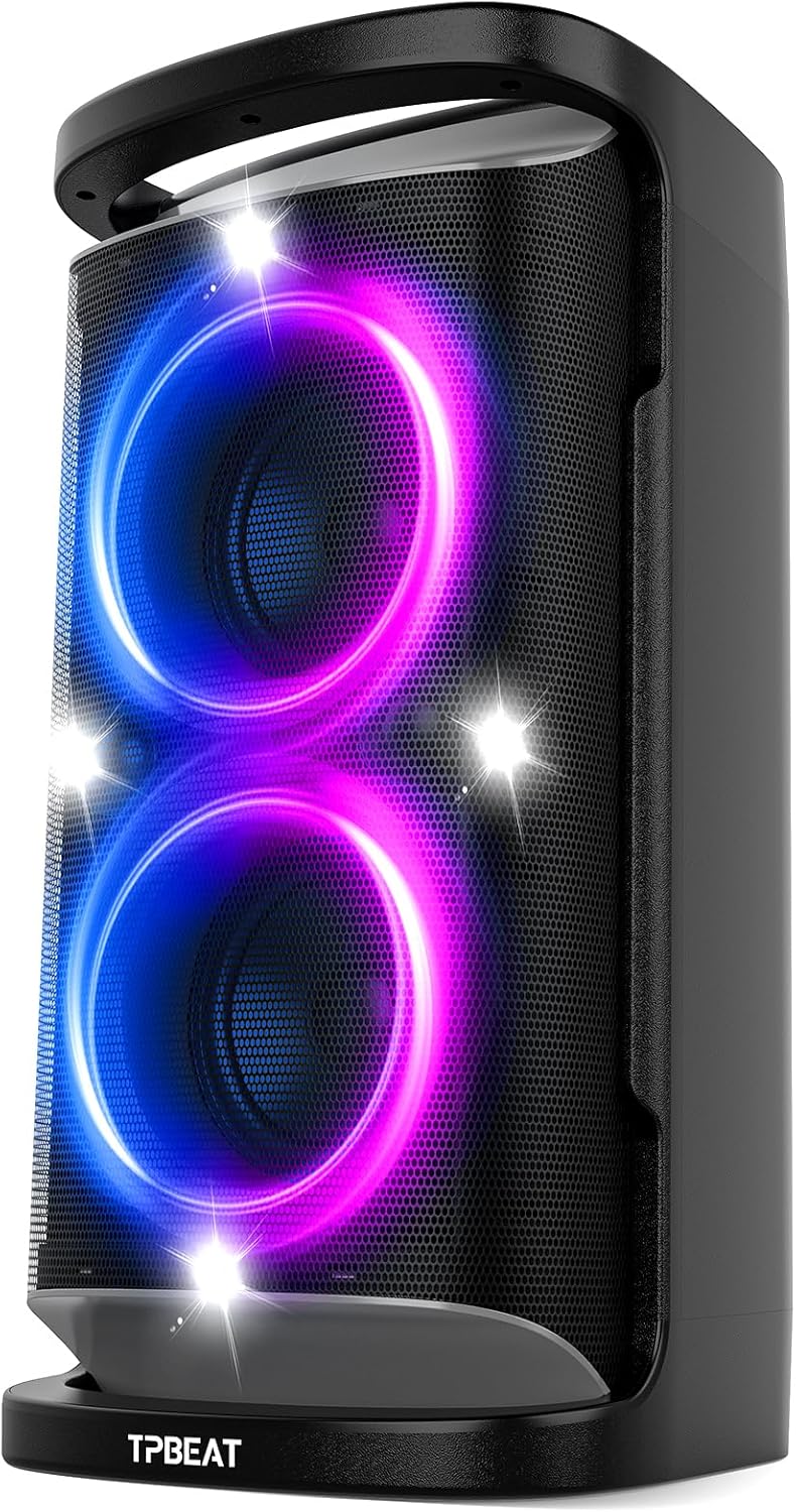TPBEAT Enceinte Bluetooth Puissante, 160W Partybox, Loud Son- Super Bass, Grosse Party Haut Parleur Bluetooth de lumière LED, Charge Rapide, MIC& Guitare IN,TF,U-Disk, AUX, EQ, pour Party, Extérieur