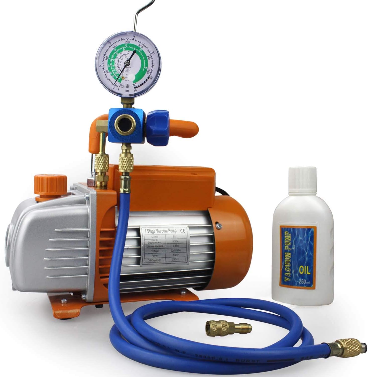 BACOENG 3 CFM Pompe à vide et Collecteur Jauge Ensemble Tuyau De Charge Auto Climatisation– Idéal pour R407C R32 R134a R410A