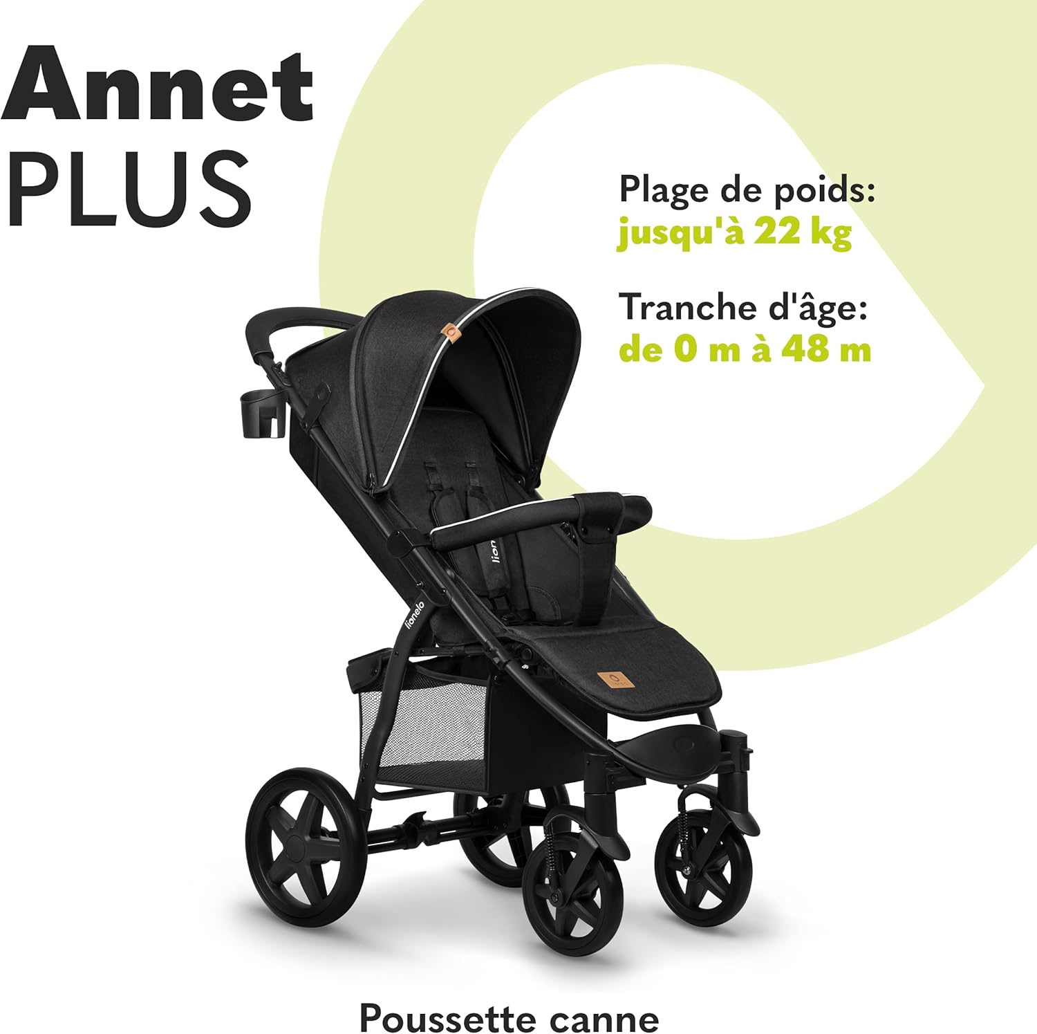 LIONELO Annet Plus poussette bebe à 22 kg, auvent avec fenêtre, roues EVA, chancelière moustiquaire porte-gobelet, réglage du dossier jusqu’à la position couchée (Dreamin, PLUS)