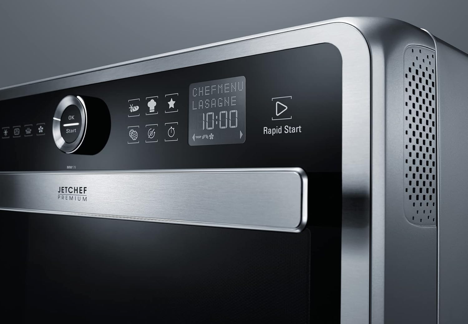 Bauknecht Jet Chef MW 179 IN Micro-Ondes Multifonction 5 en 1 en Acier Inoxydable, 1000 W, 33 L d'espace de Cuisson, Air Chaud 1500 Watt, Gril à quartz 1200 W, Fusion, Fonction de décongélation rapide