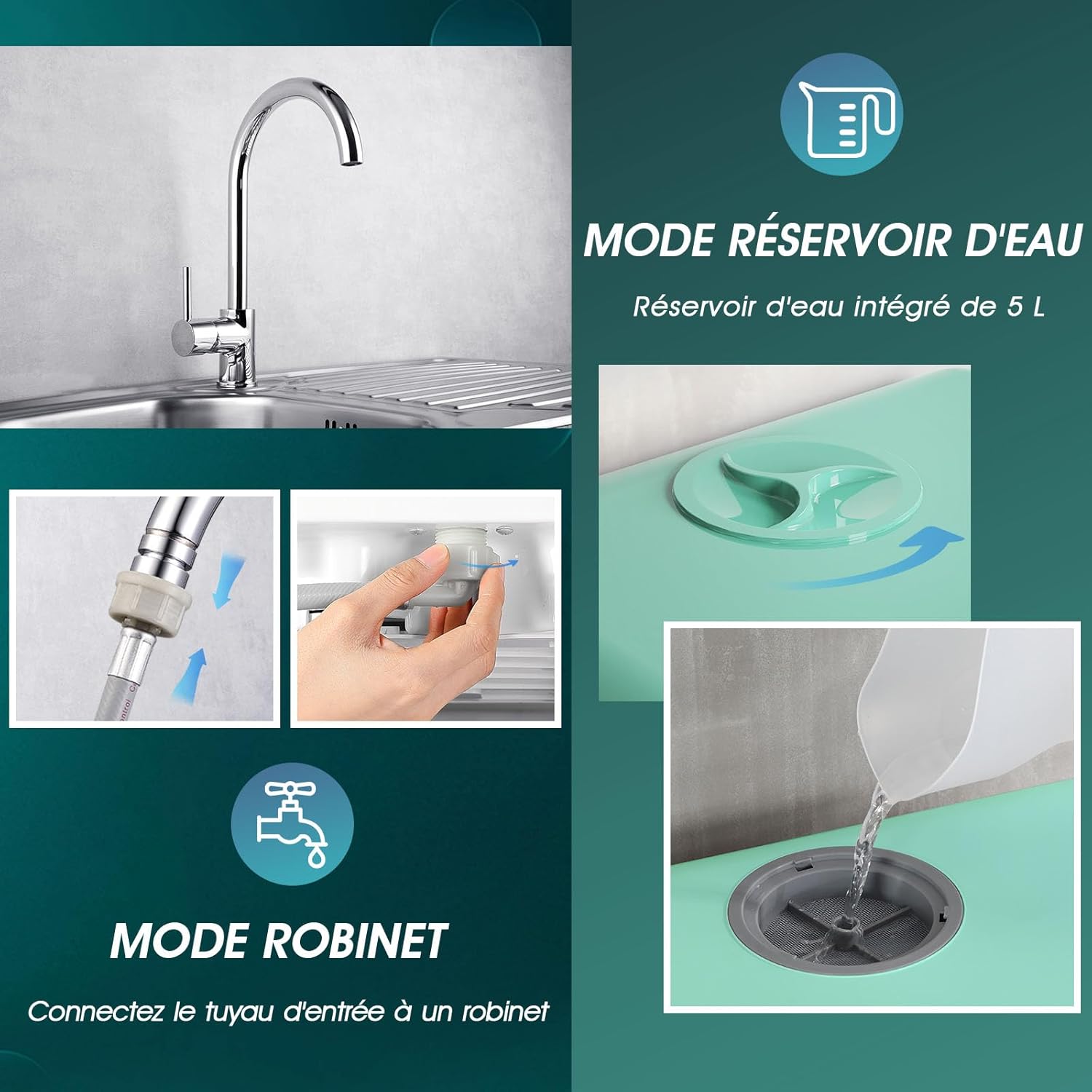 AIRMSEN Mini Lave-Vaisselle de Comptoir, 5+1 Programmes, Réservoir d'Eau de 5L, Contrôle Tactile et Écran LED, Adapté pour les Cuisines Familiales, Appartements et Dortoirs, Blanc et noir