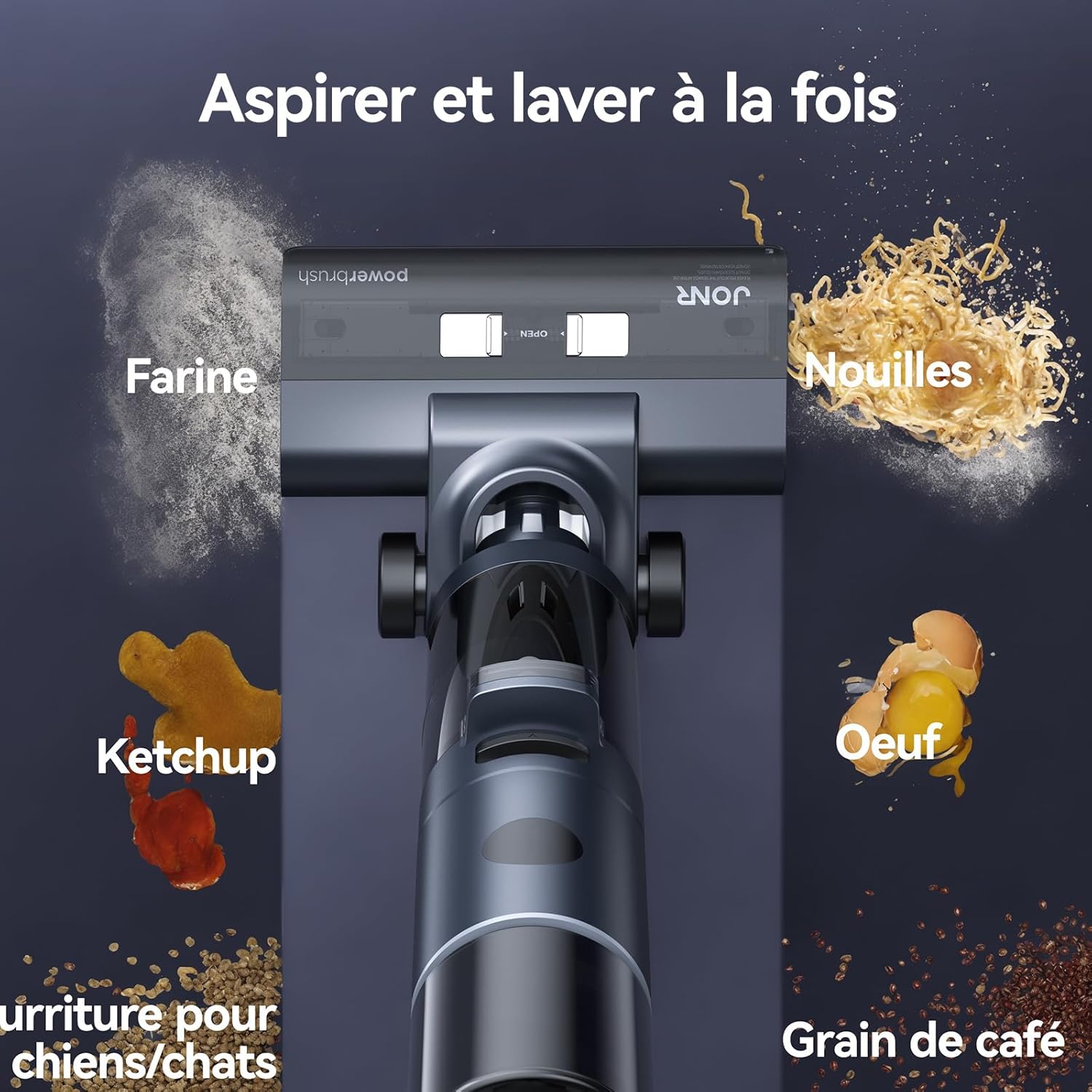 JONR ED12 Aspirateur Eau et Poussière, Aspirateur et Balai à Franges sans Fil 4 en 1, Brosse Rouleau de Nettoyage des Bords, Fonction d’Auto-Nettoyage, pour Sols Durs, Poils d'animaux