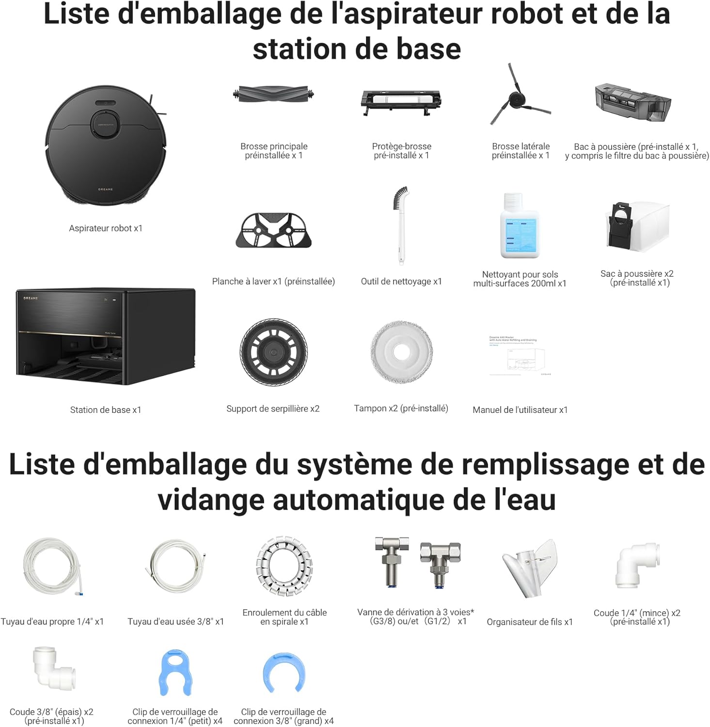 DREAME X40 Ultra Complete Robot Aspirateur avec Serpillière amovible et relevable, Brosse latérale surélevée,12 000 Pa,Serpillière et la Plaque de lavage avec de l'eau chaude à 70 C,Brosses relevables