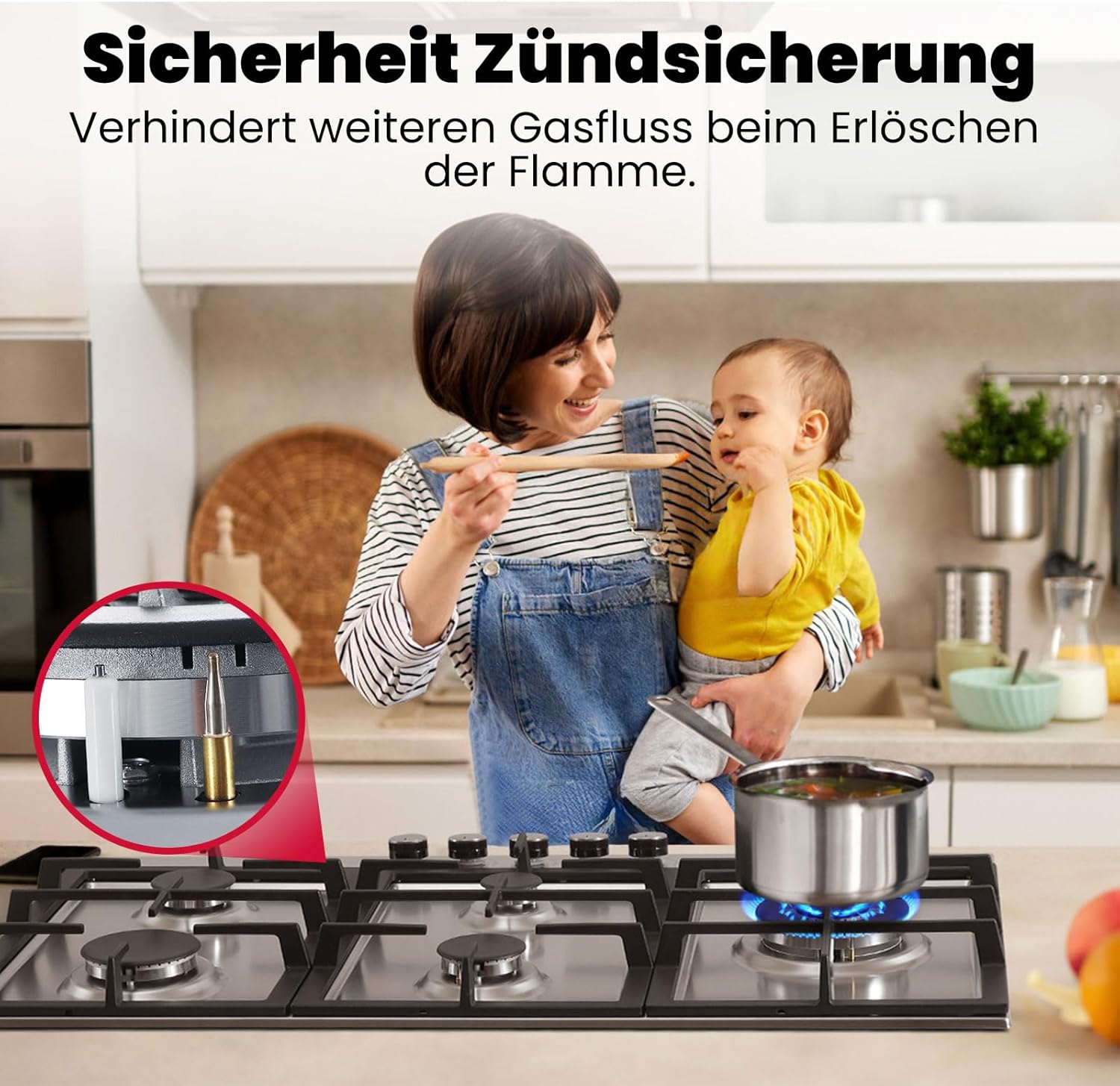 GASLAND GH2805BG1FC Table de cuisson à gaz 5 feux, Cuisinière à gaz avec brûleur wok, Table de cuisson à gaz encastrable, 76cm noir Cuisinière à gaz en verre, Cuisinière à gaz 10,4KW, GPL/NG